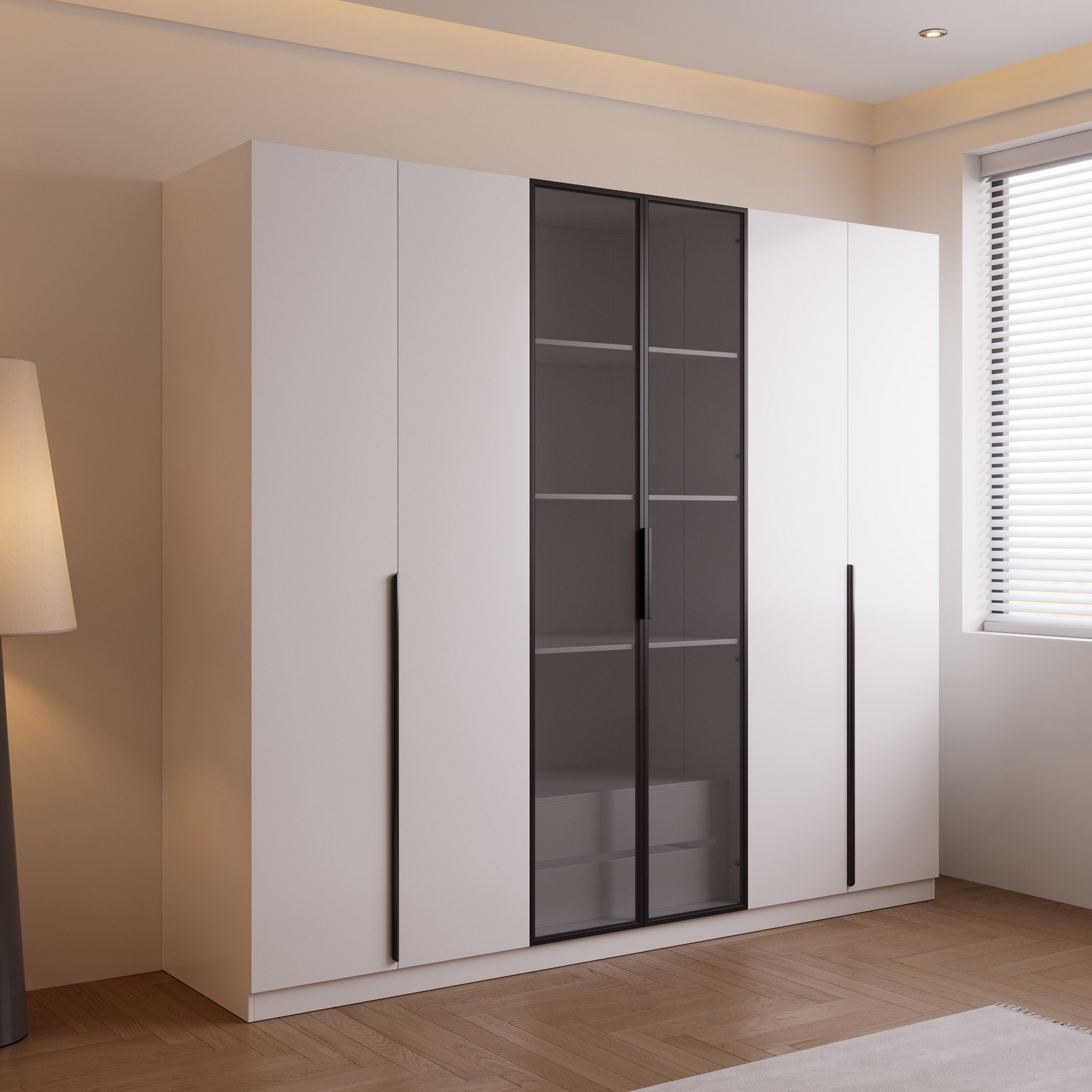 Marwell 6 Door Transparent Glass Wardrobe with 2 Drawers-hbxfurniture-wardrobes-image-7