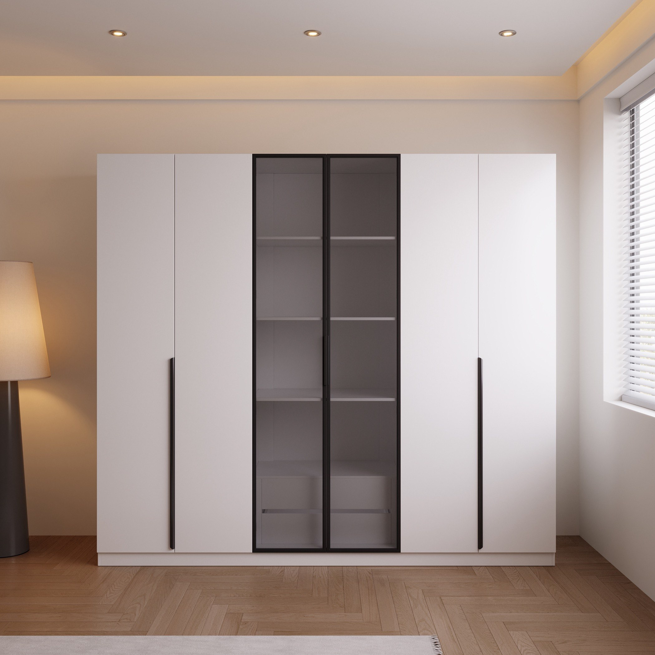 Marwell 6 Door Transparent Glass Wardrobe with 2 Drawers-hbxfurniture-wardrobes-image-8