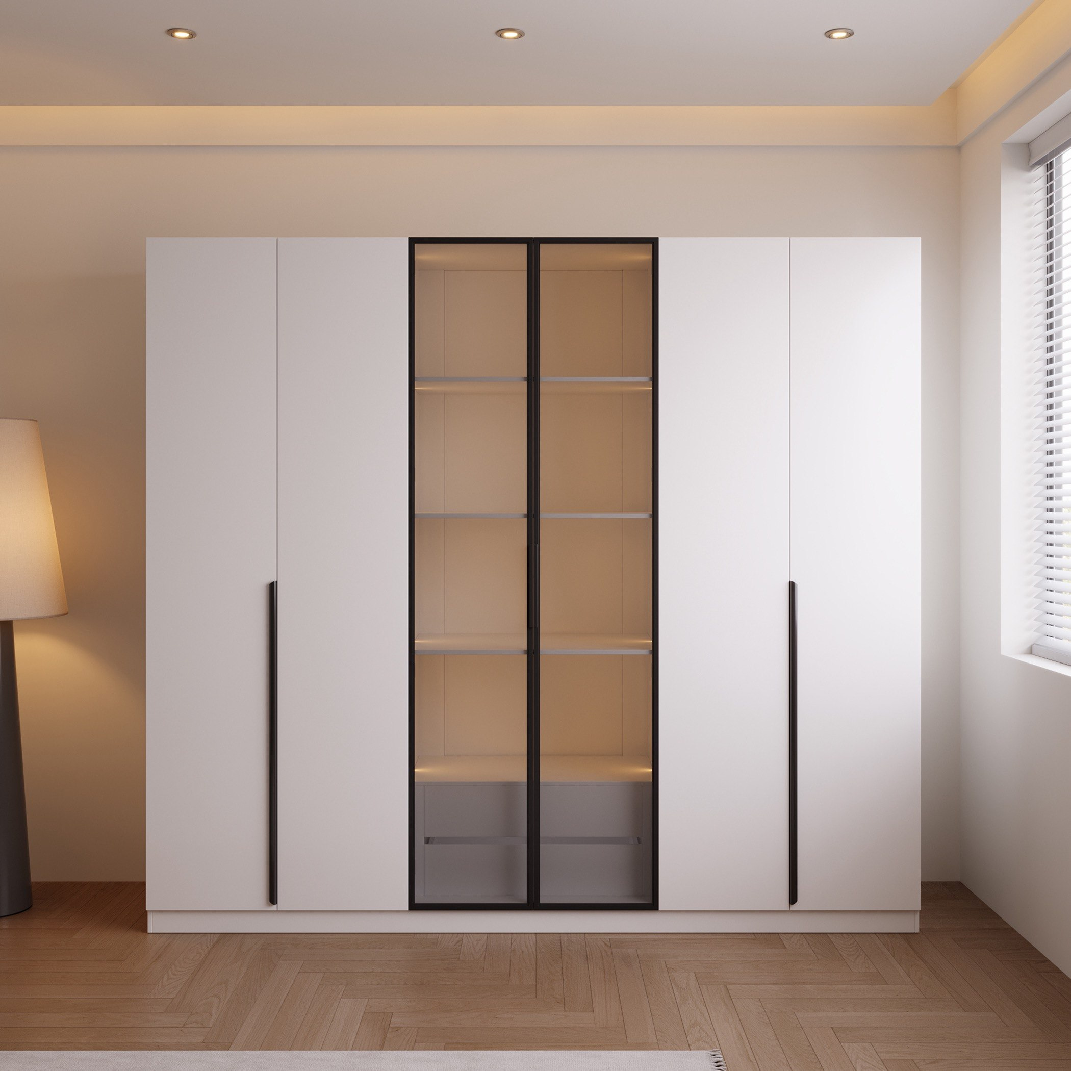 Marwell 6 Door Transparent Glass Wardrobe with 2 Drawers-hbxfurniture-wardrobes-image-9