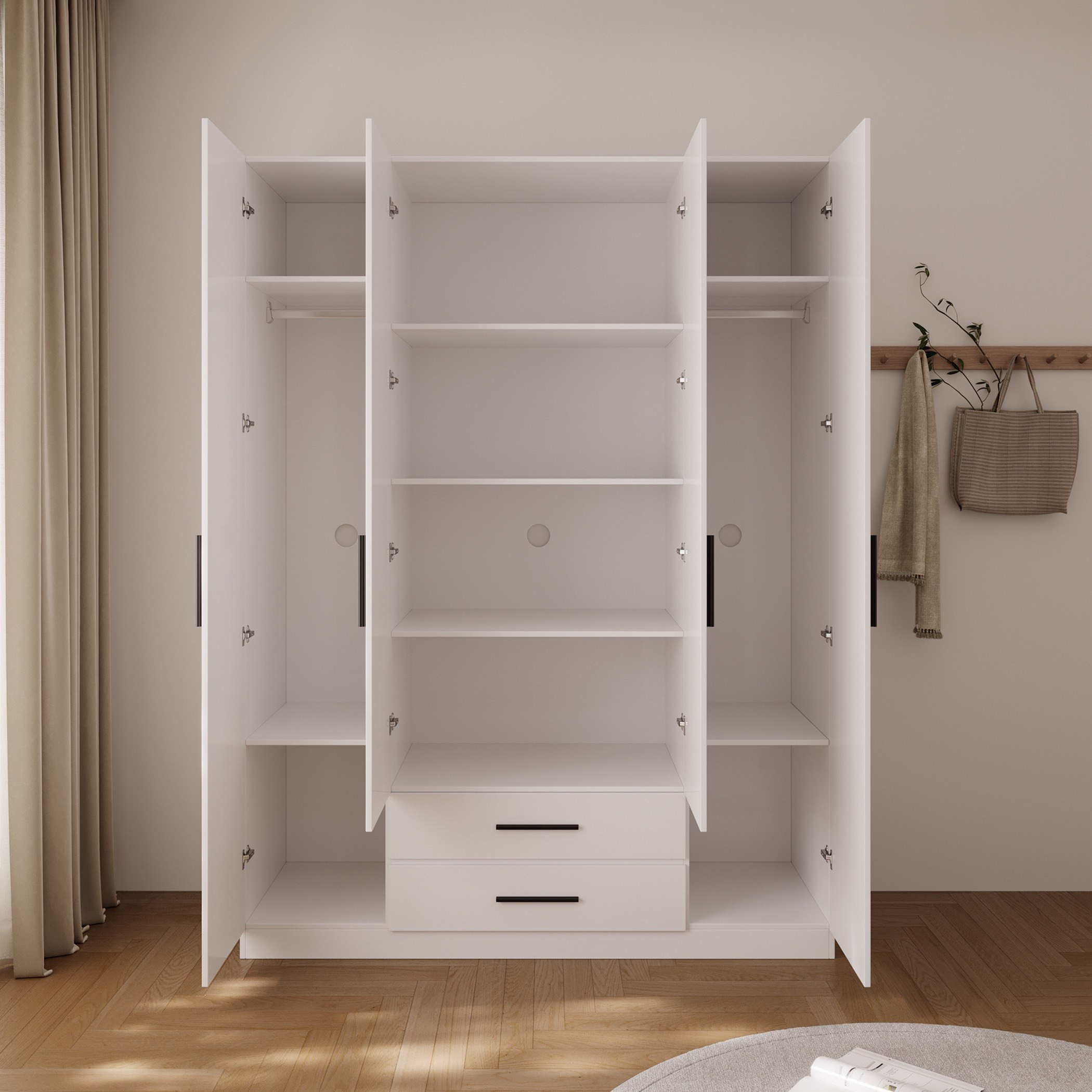 Marwell 4 Door Wardrobe with 2 Mirrors and 2 Drawers-hbxfurniture-wardrobes-image-3