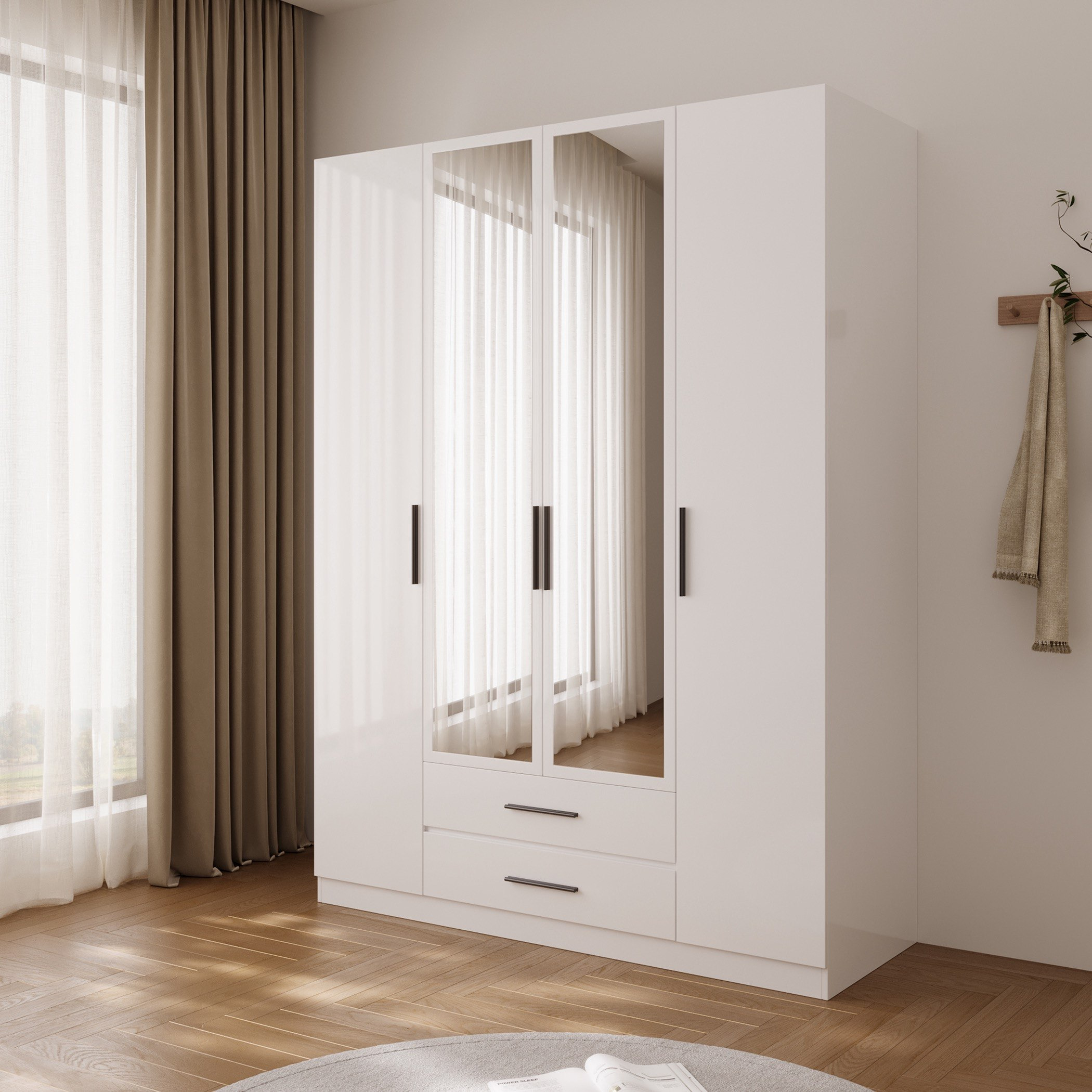 Marwell 4 Door Wardrobe with 2 Mirrors and 2 Drawers-hbxfurniture-wardrobes-image-5