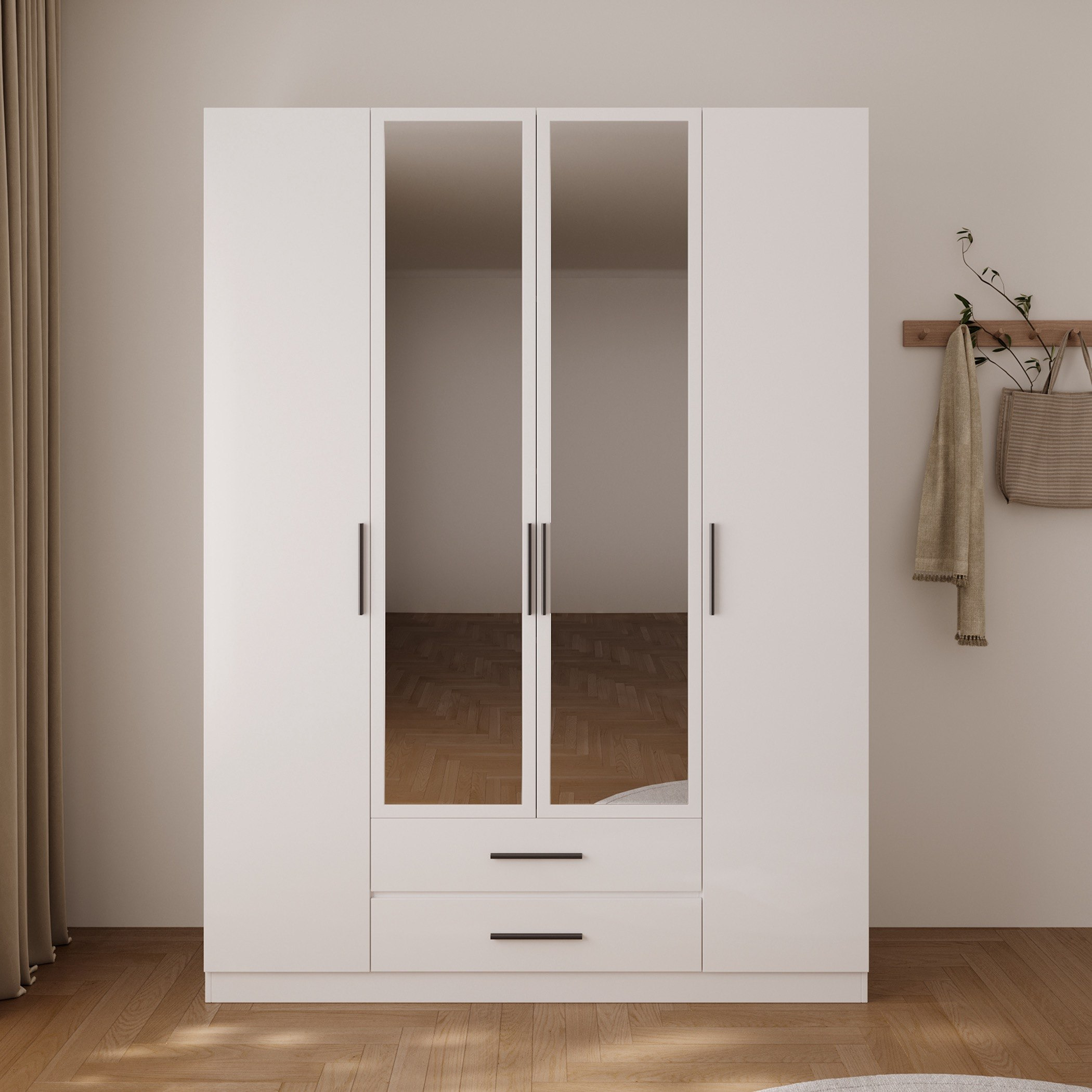 Marwell 4 Door Wardrobe with 2 Mirrors and 2 Drawers-hbxfurniture-wardrobes-image-6