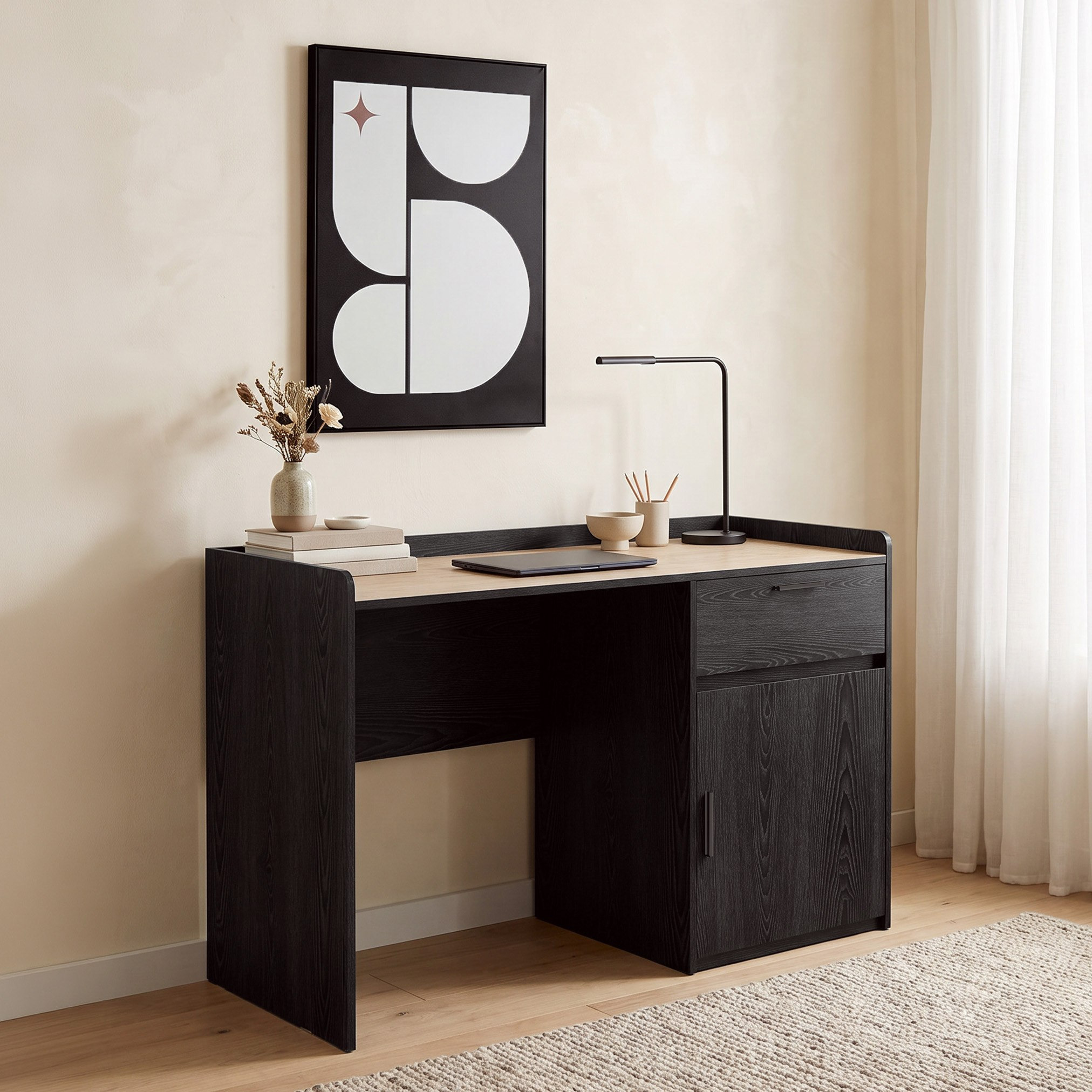 Marwell Sintered Stone 1 Door and 1 Drawer Study Desk-hbxfurniture-office-desks-image-1