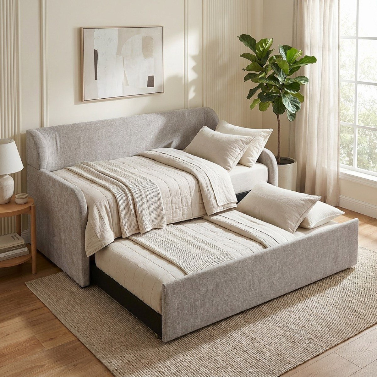 Vienna Upholstered Day Bed with Pull-Out - 90x200 cm-hbxfurniture-bedsandbedsets-daybeds-image-1