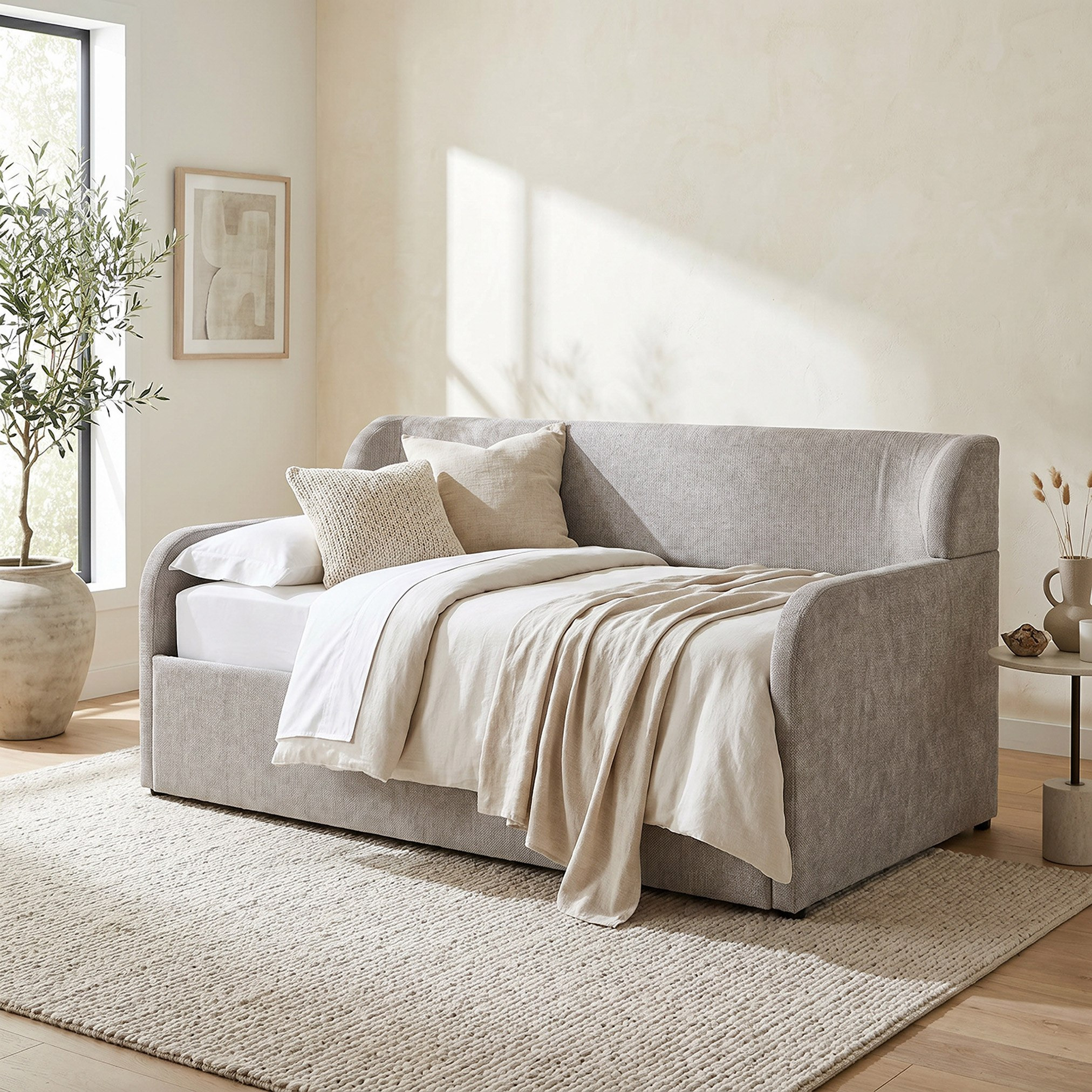 Vienna Upholstered Day Bed with Pull-Out - 90x200 cm-hbxfurniture-bedsandbedsets-daybeds-image-2