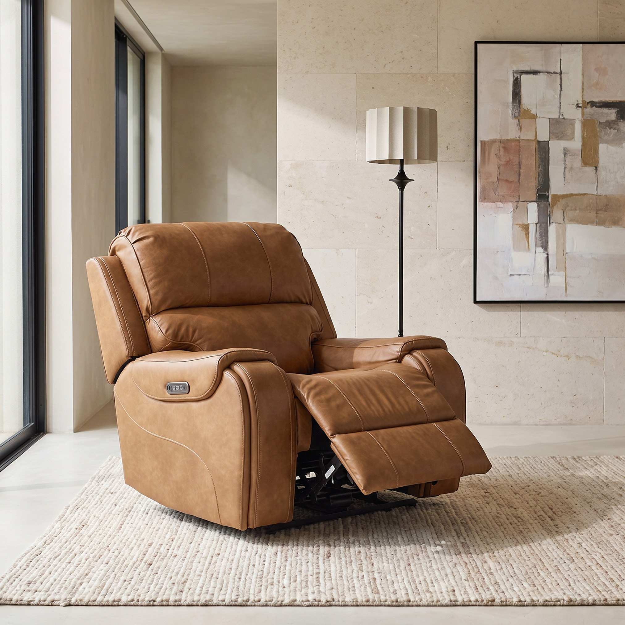 Brantford Dual Power Armchair Leather Air Recliner with Headrest-hbxfurniture-sofasandarmchairs-reclinersofas-image-1