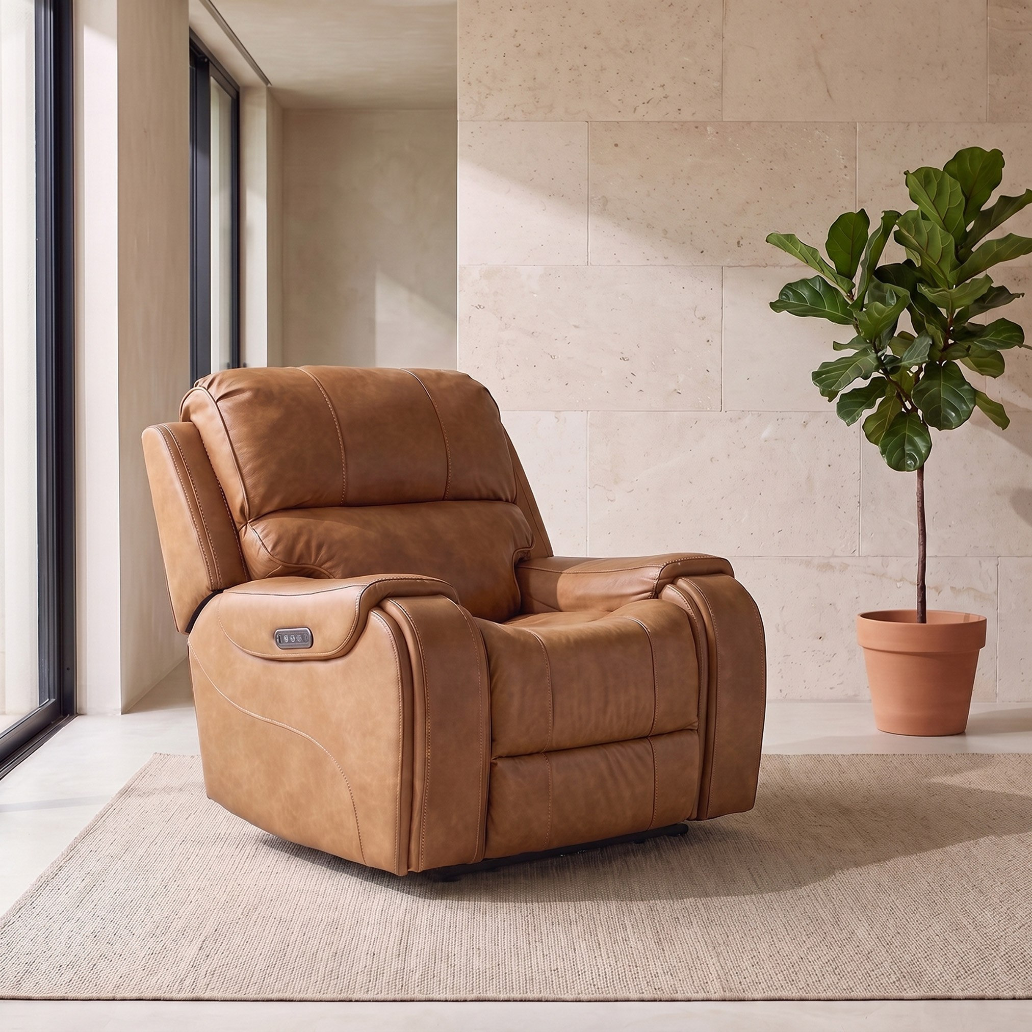 Brantford Dual Power Armchair Leather Air Recliner with Headrest-hbxfurniture-sofasandarmchairs-reclinersofas-image-2