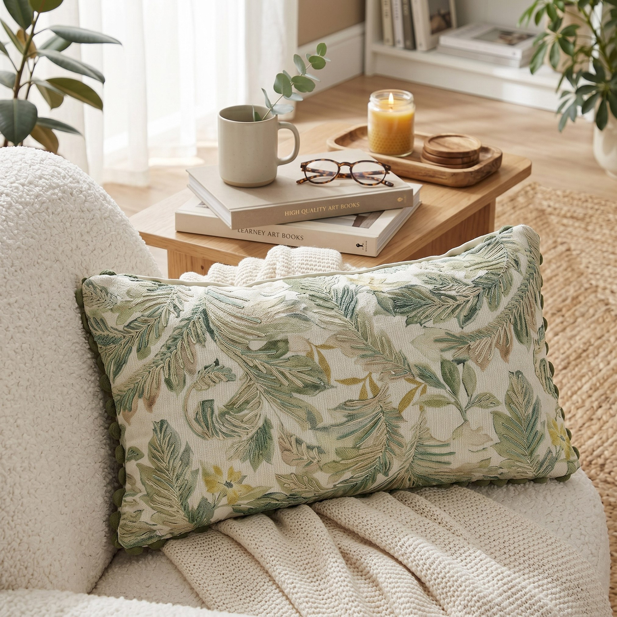 Serenity Palm Graden Filled Cushion - 35x60 cm-hbxhomeware-hbxbedroom-image-4