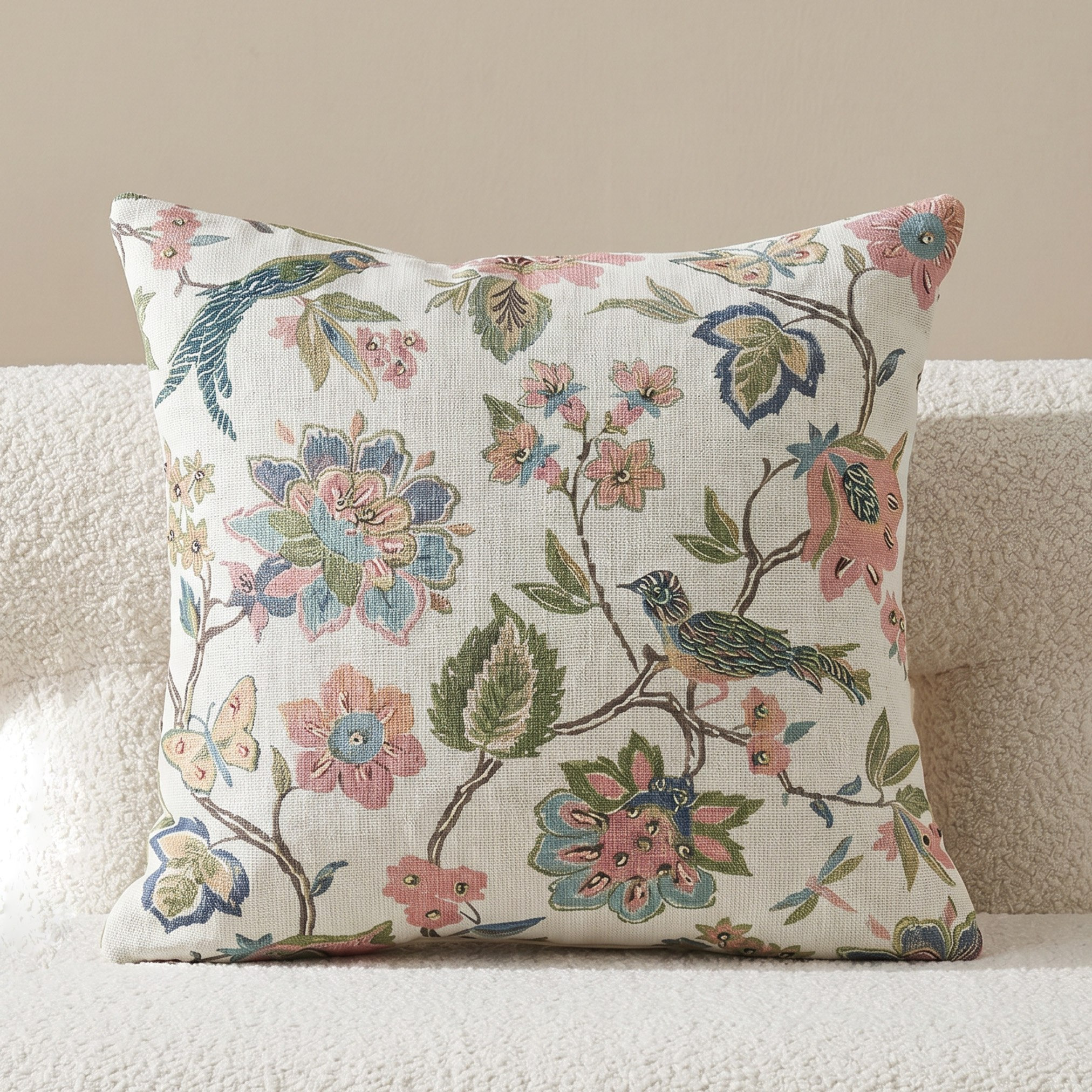 Bird and Flora Soft Summer Filled Cushion - 50x50 cm-hbxhomeware-hbxbedroom-image-1