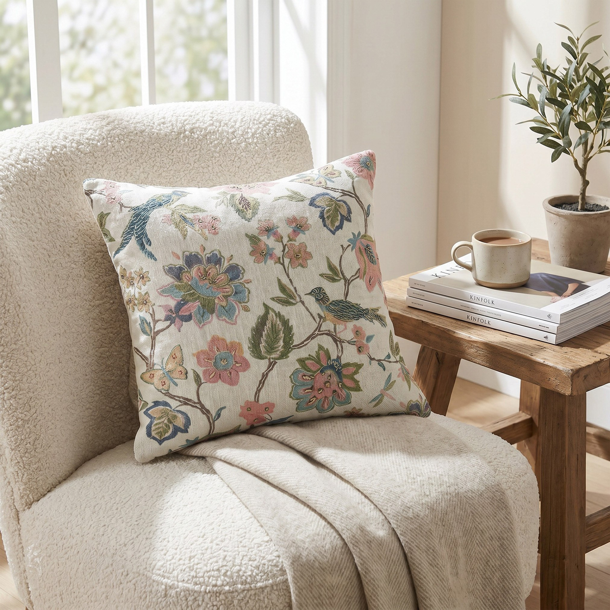 Bird and Flora Soft Summer Filled Cushion - 50x50 cm-hbxhomeware-hbxbedroom-image-4