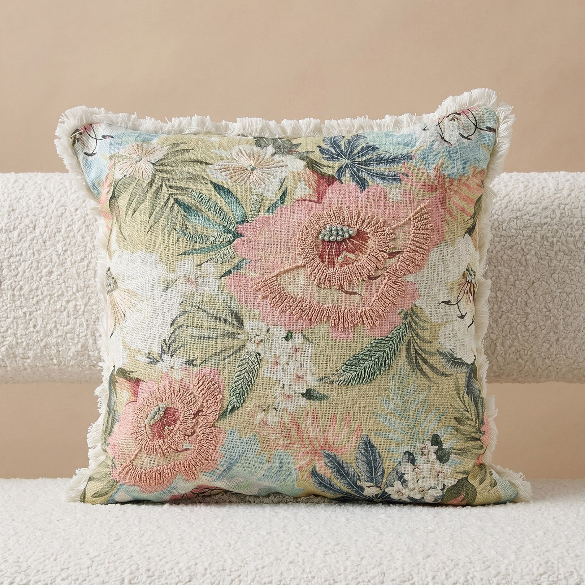 Soft Summer Bird and Flora Filled Cushion - 50x50 cm-hbxhomeware-hbxbedroom-image-1