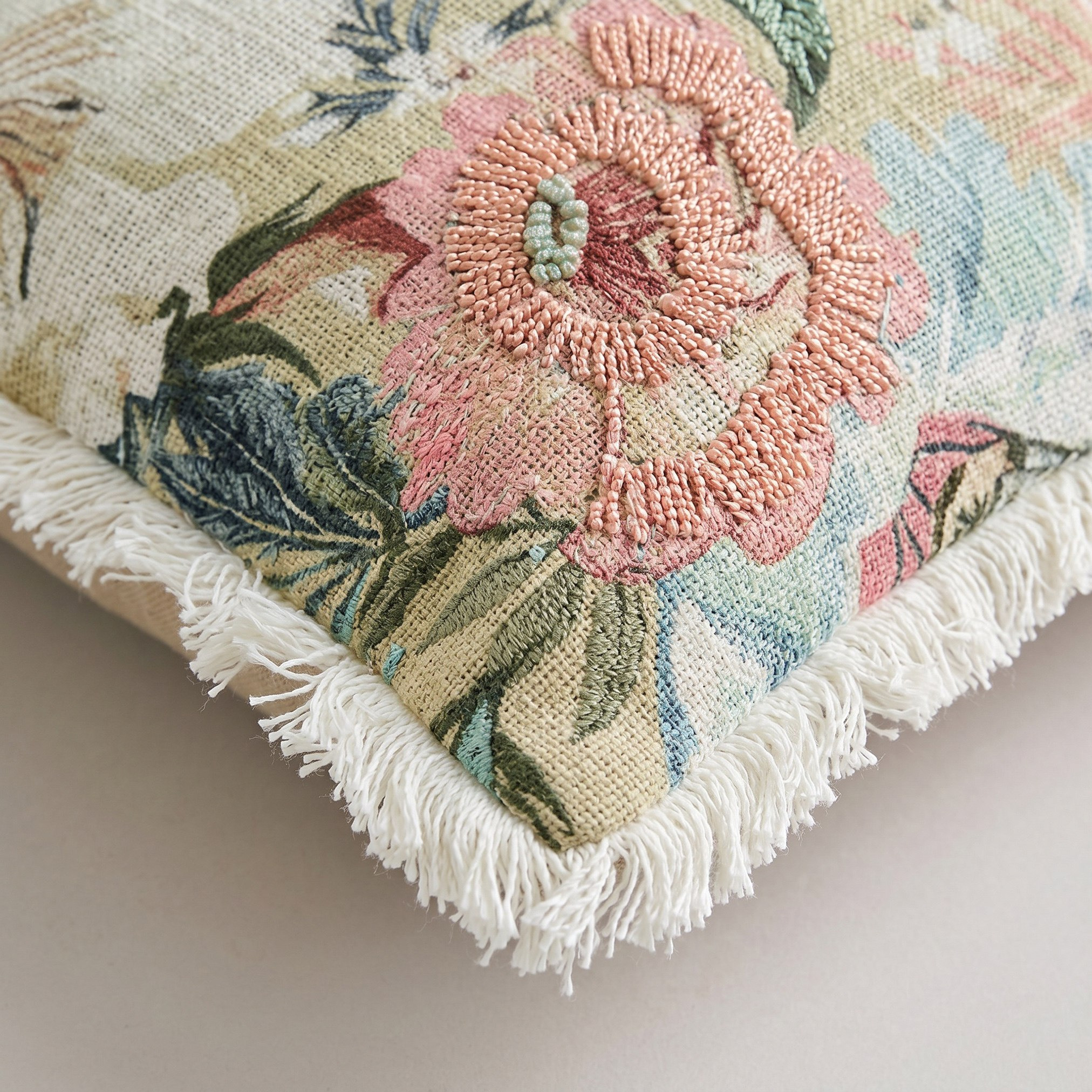 Soft Summer Bird and Flora Filled Cushion - 50x50 cm-hbxhomeware-hbxbedroom-image-2
