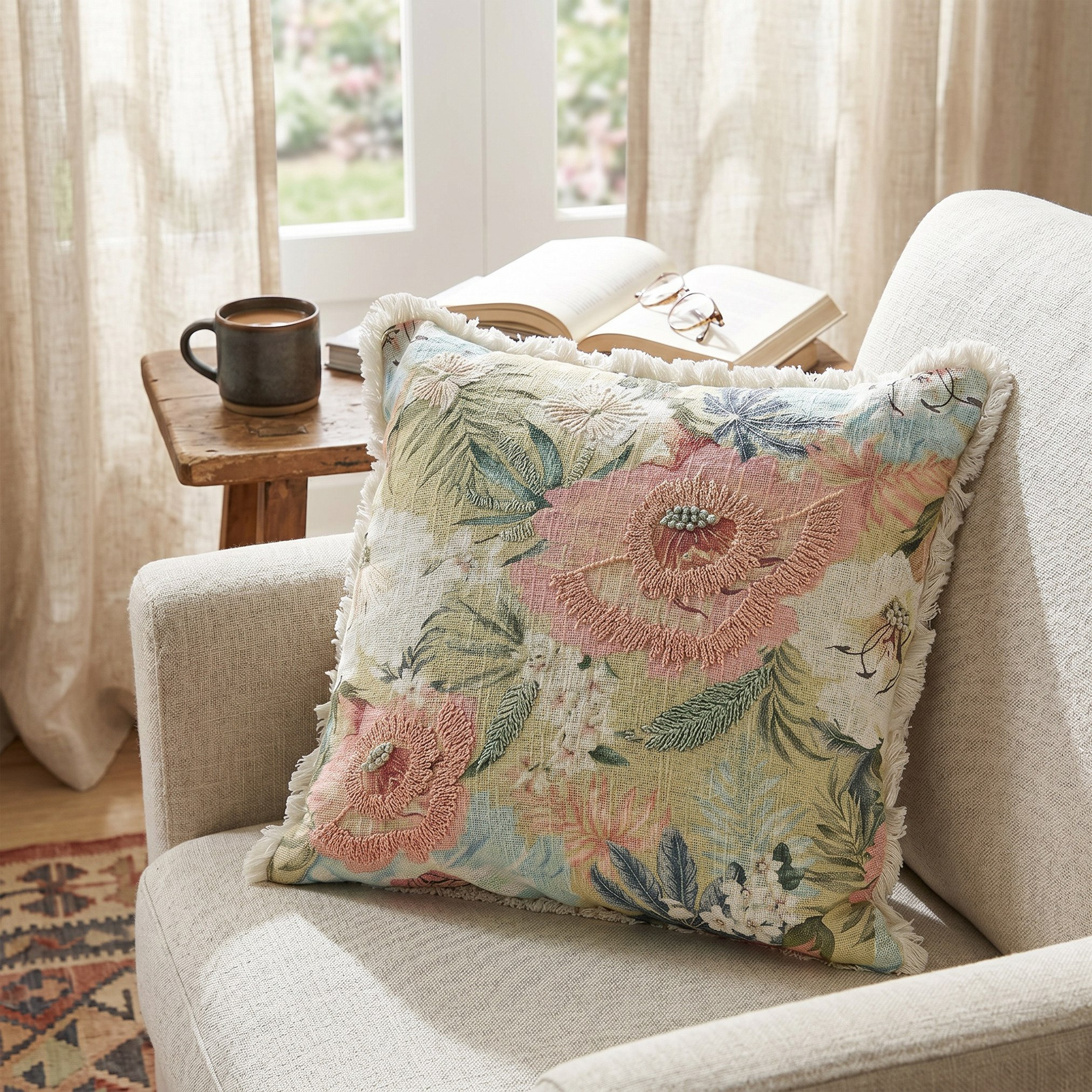 Soft Summer Bird and Flora Filled Cushion - 50x50 cm-hbxhomeware-hbxbedroom-image-4