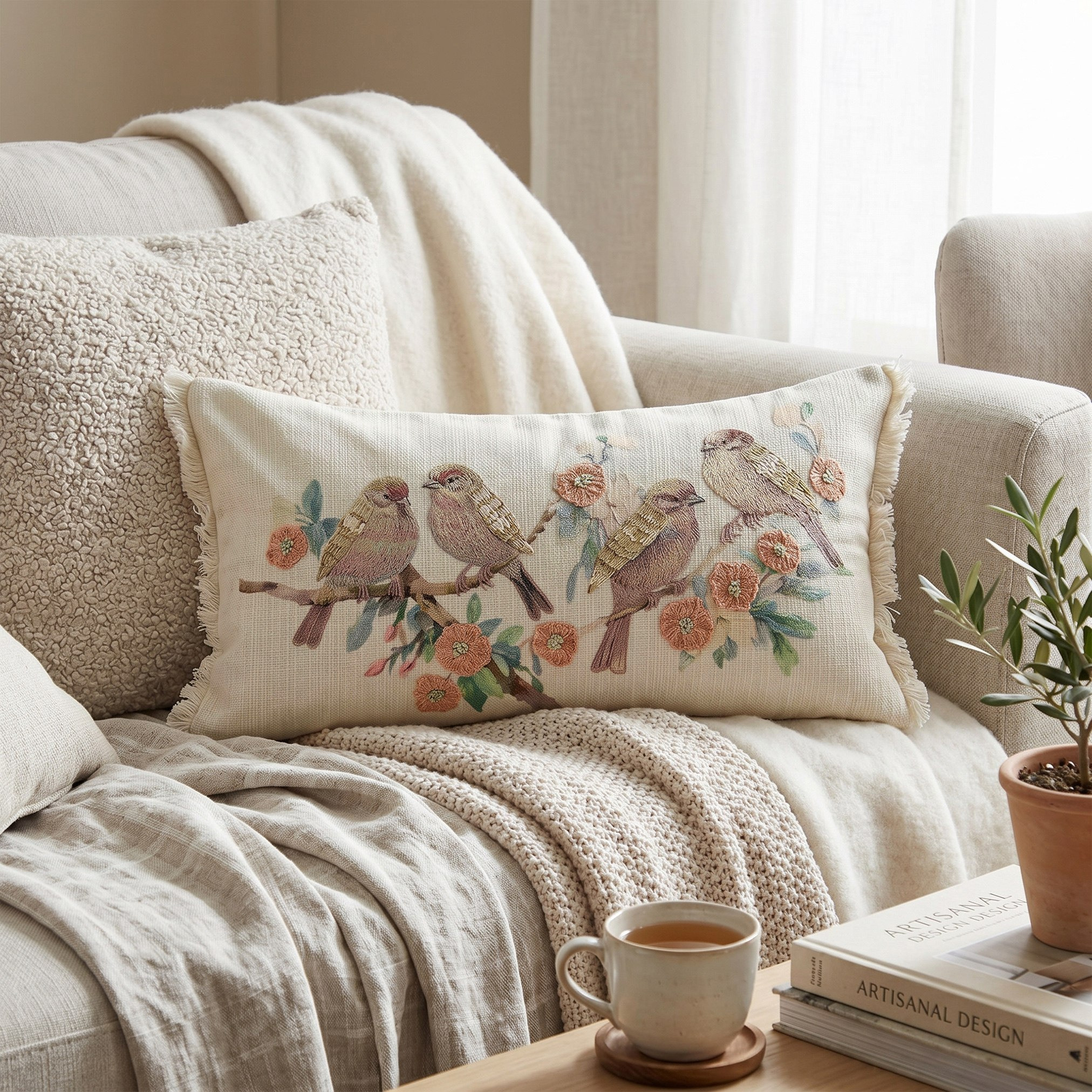 Soft Summer Birds Filled Cushion - 35x60 cm-hbxhomeware-hbxbedroom-image-4