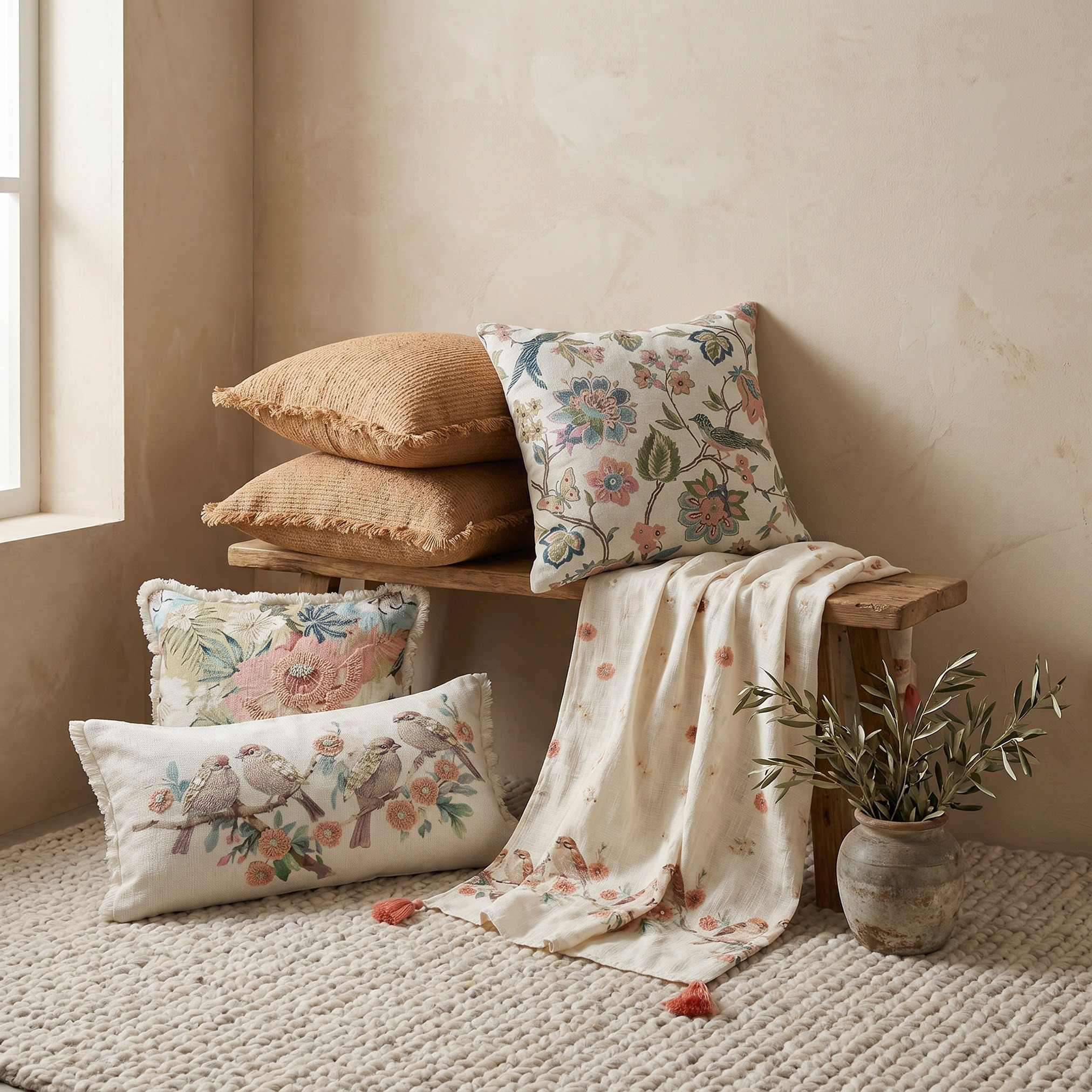 Soft Summer Birds Filled Cushion - 35x60 cm-hbxhomeware-hbxbedroom-image-5