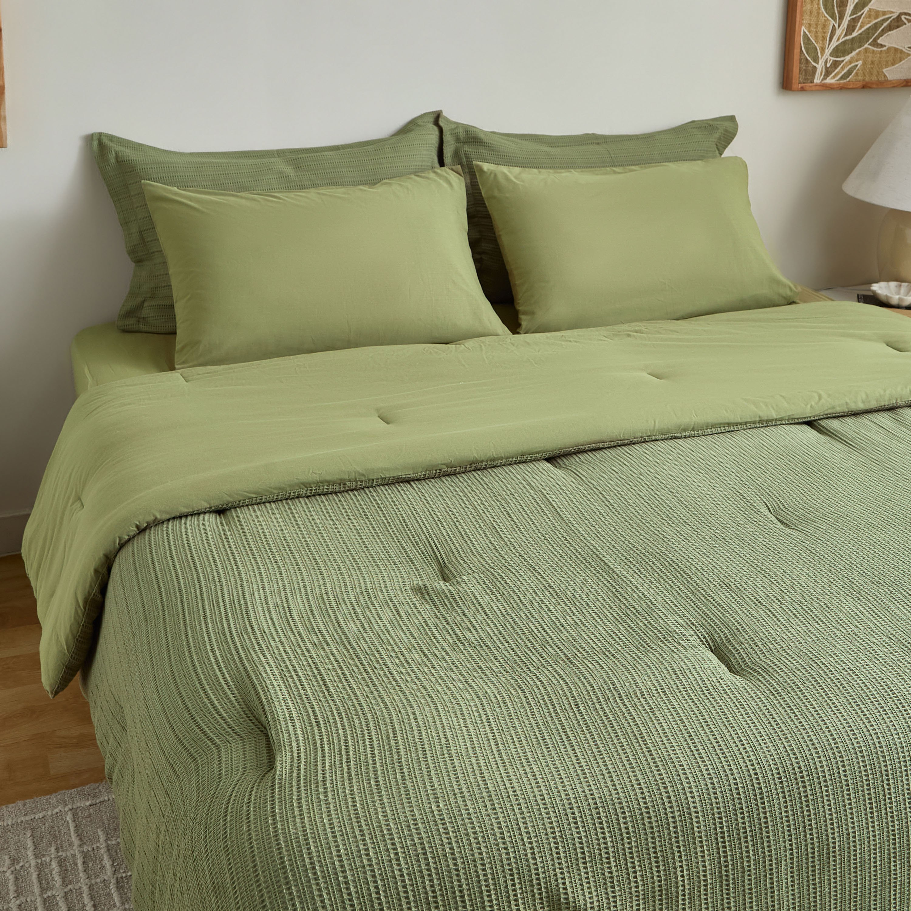 طقم لحاف كينج من القطن والفيسكوز ملوو 5 قطع بنقشة وافل من ويف إيليجانس - 220×240 سم-hbxhomeware-hbxbedroom-image-2