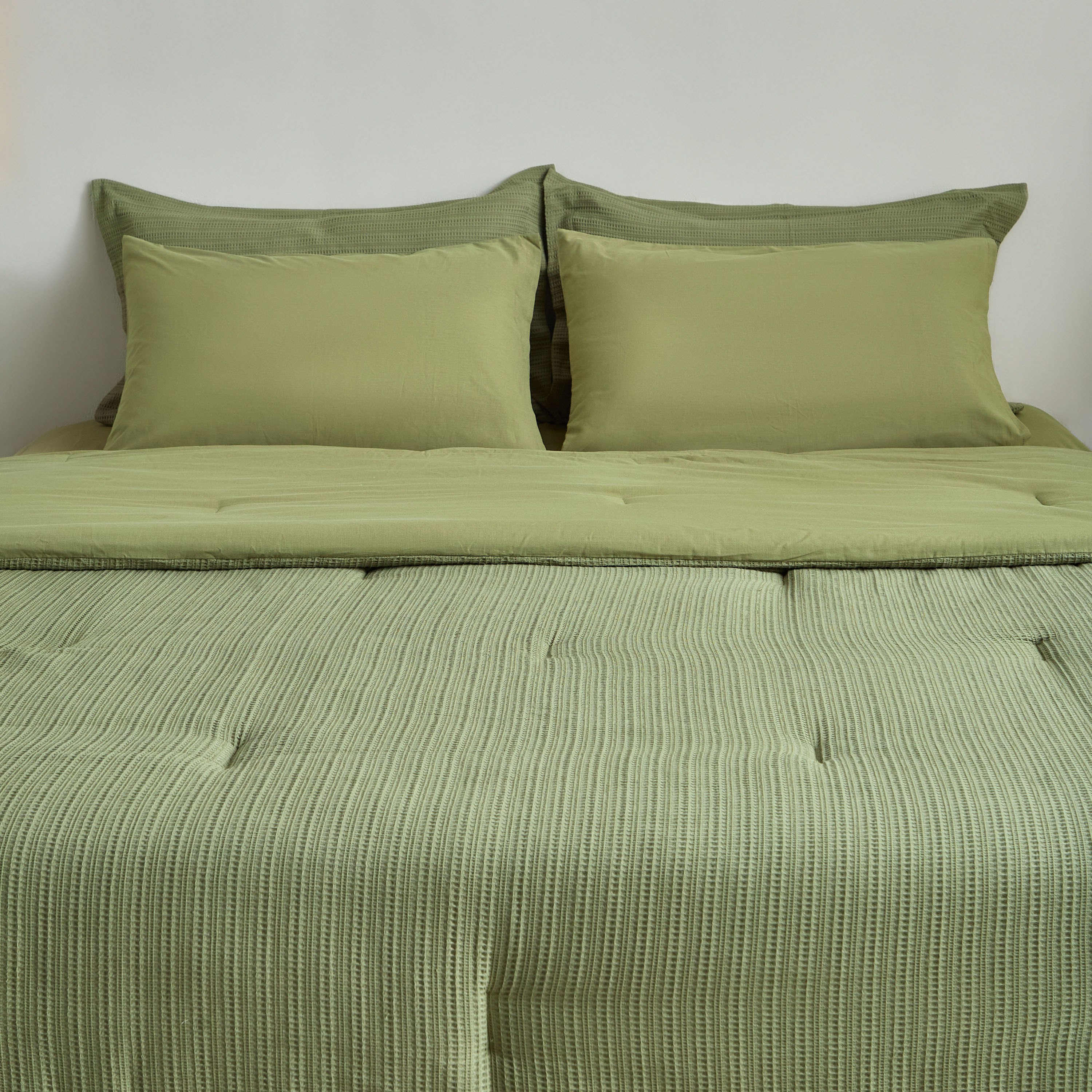طقم لحاف كينج من القطن والفيسكوز ملوو 5 قطع بنقشة وافل من ويف إيليجانس - 220×240 سم-hbxhomeware-hbxbedroom-image-3