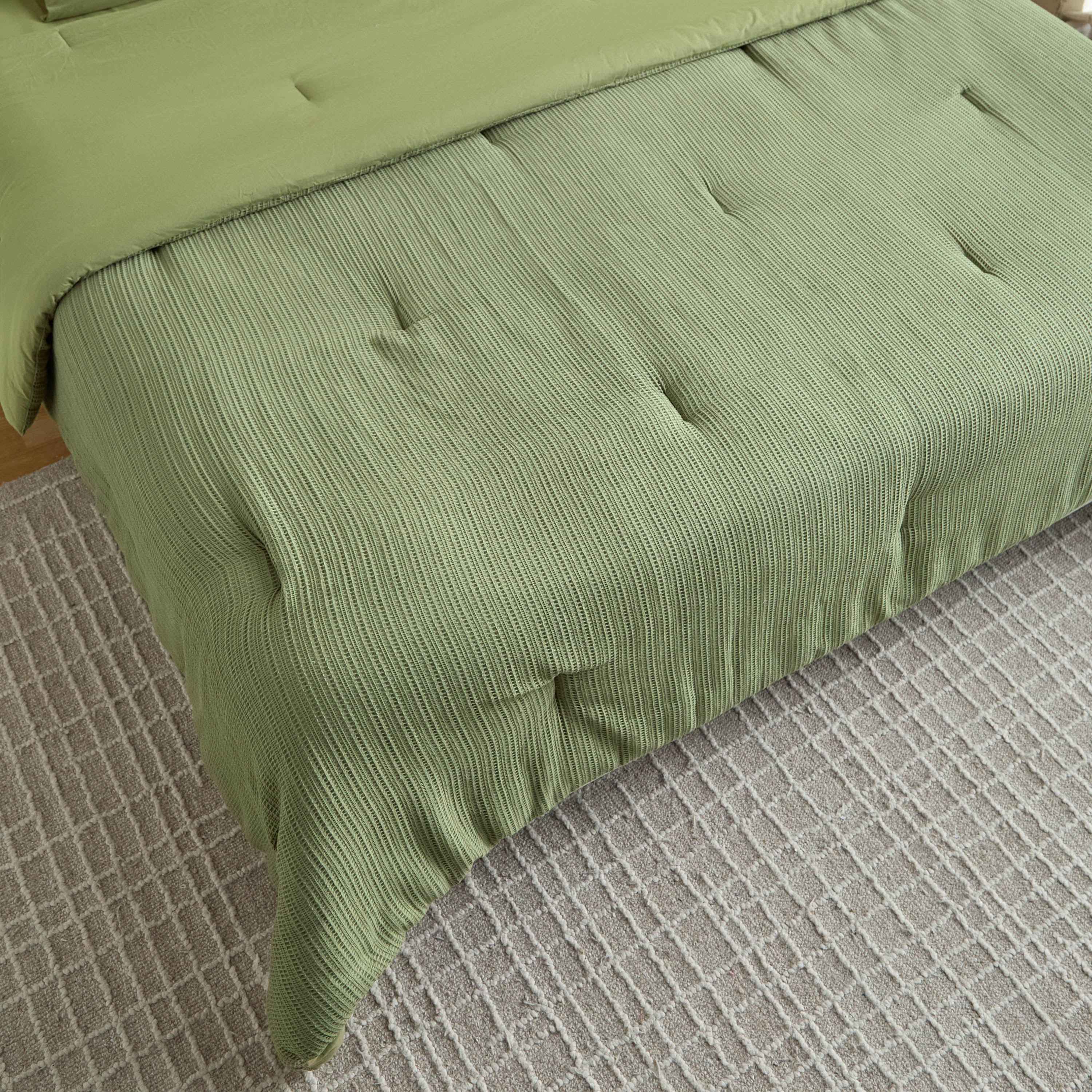 طقم لحاف كينج من القطن والفيسكوز ملوو 5 قطع بنقشة وافل من ويف إيليجانس - 220×240 سم-hbxhomeware-hbxbedroom-image-5