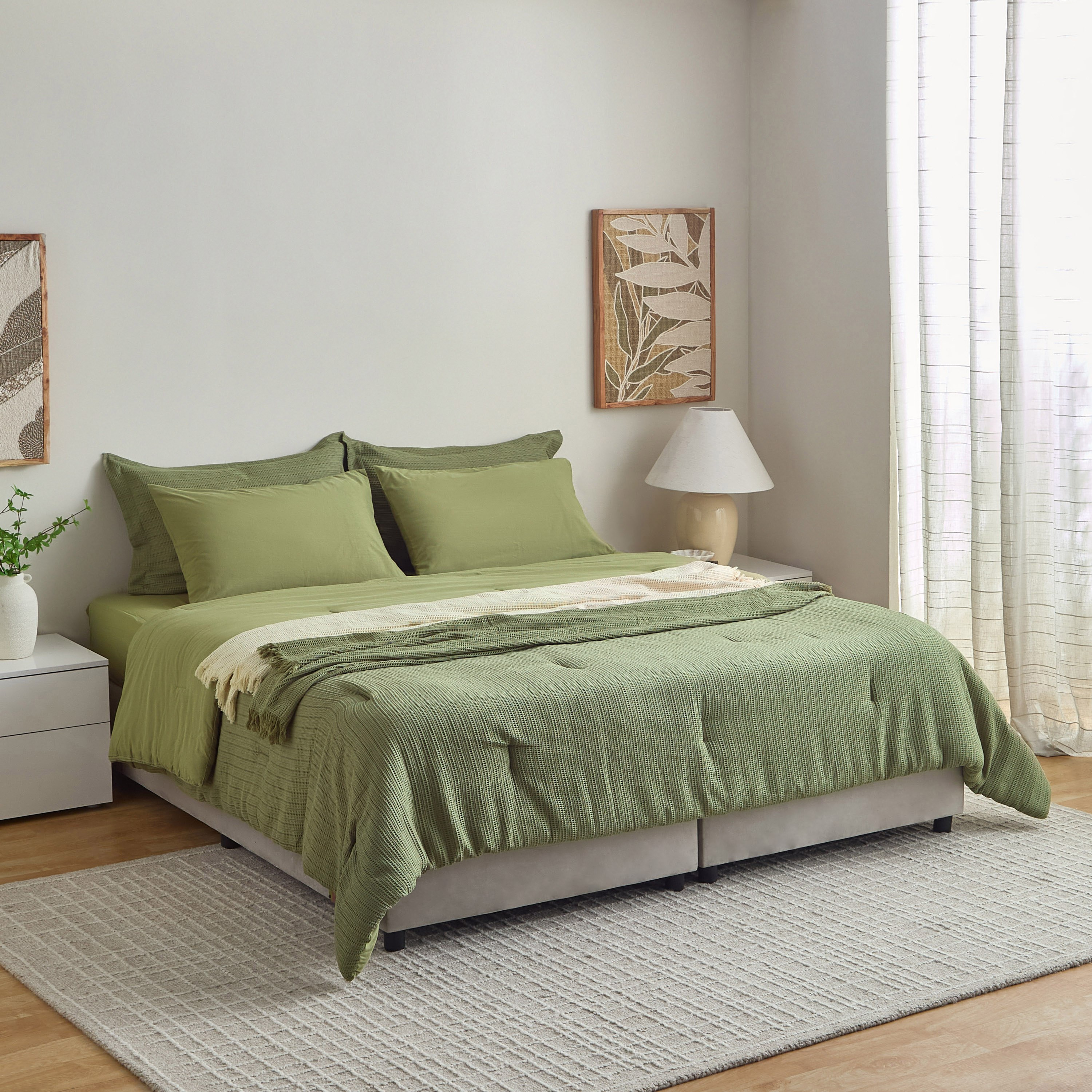 طقم لحاف سوبر كينج من القطن والفيسكوز ملوو 6 قطع بنقشة وافل من ويف إيليجانس - 240×260 سم-hbxhomeware-hbxbedroom-image-10