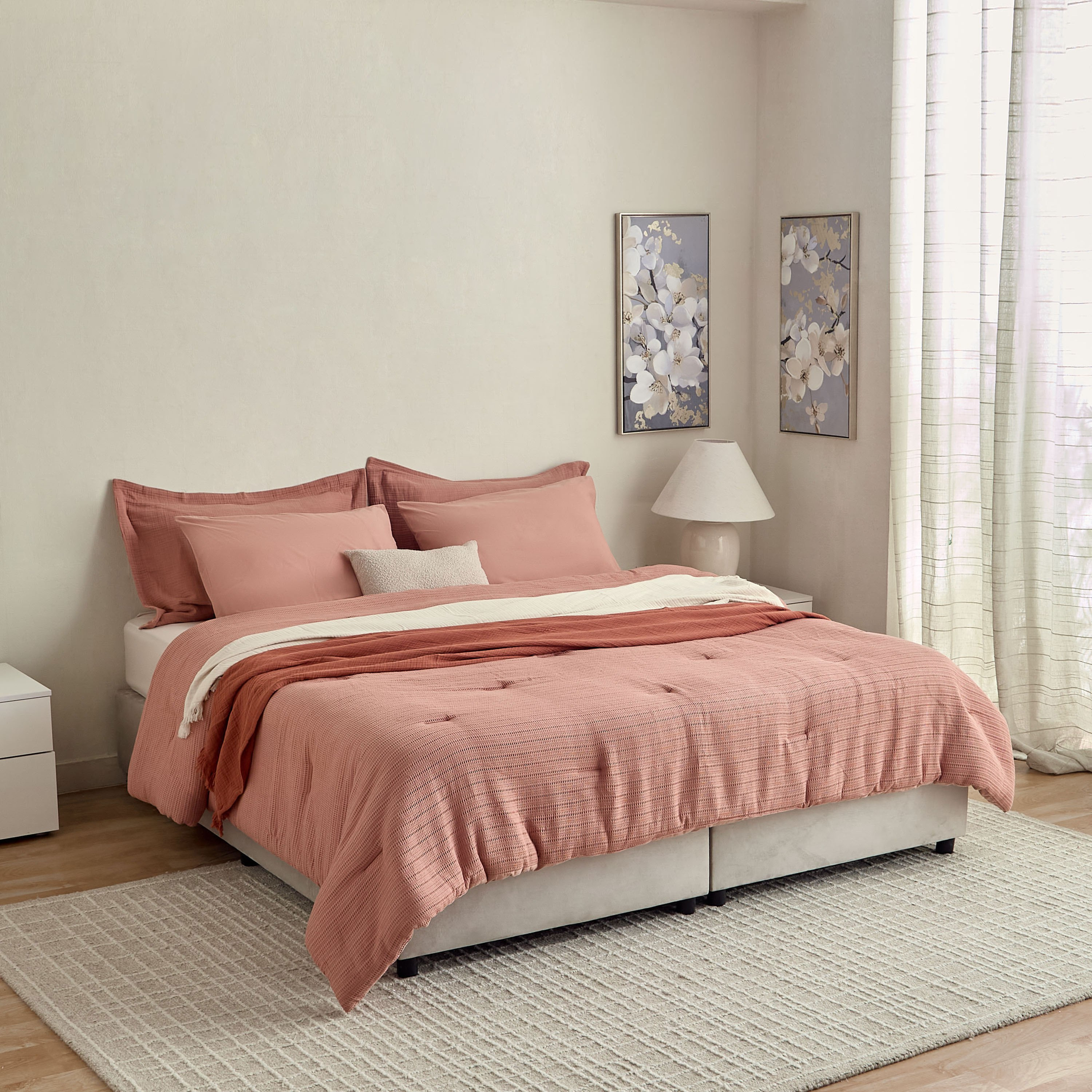 طقم لحاف كينج من القطن والفيسكوز ملوو 5 قطع بنقشة وافل من ويف إيليجانس - 220×240 سم-hbxhomeware-hbxbedroom-image-7