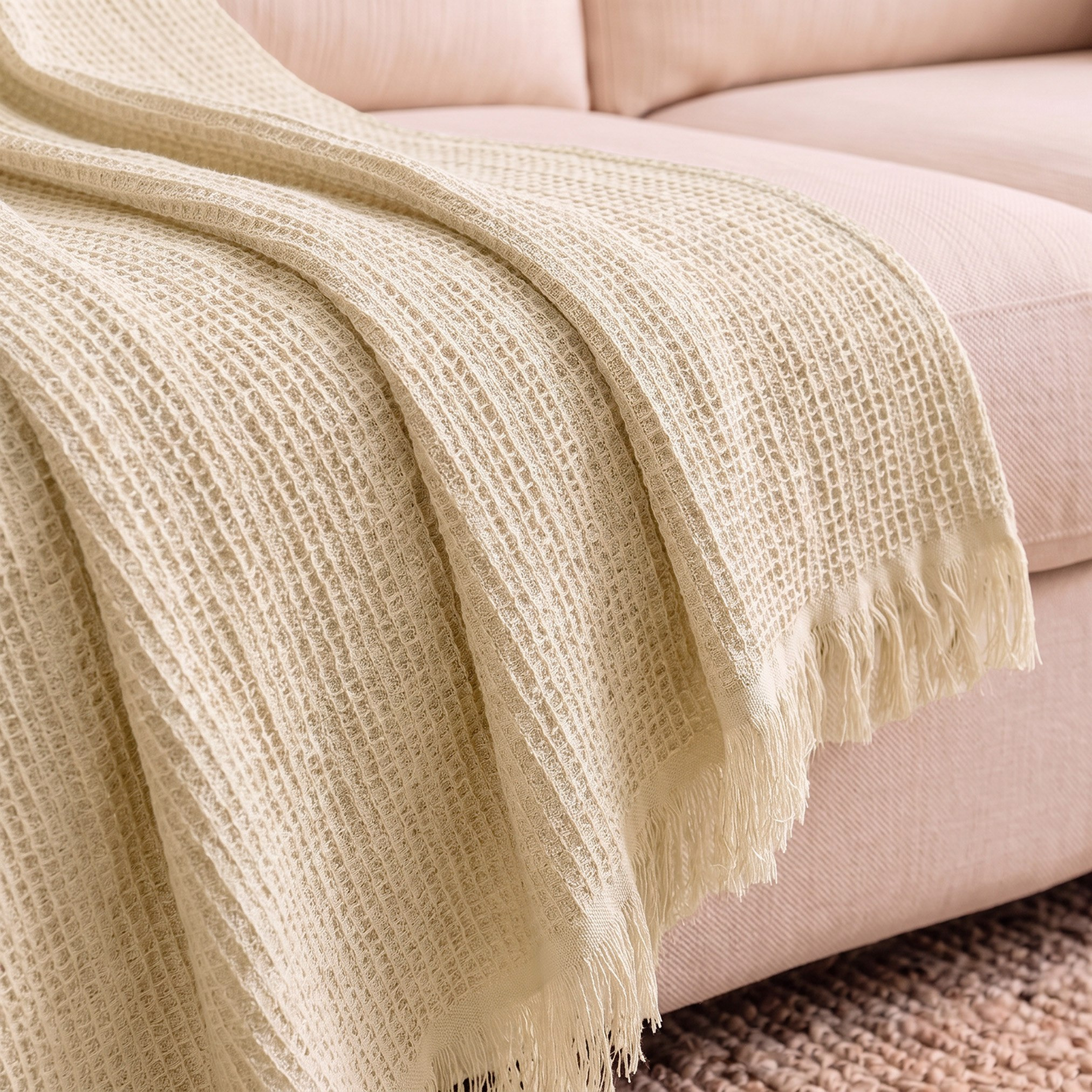 بطانية خفيفة فيسكوز قطن بتصميم وافل ميلو من ويف إيليجنس - 130x170 سم-hbxdecorandfurnishings-bedding-throws-image-2