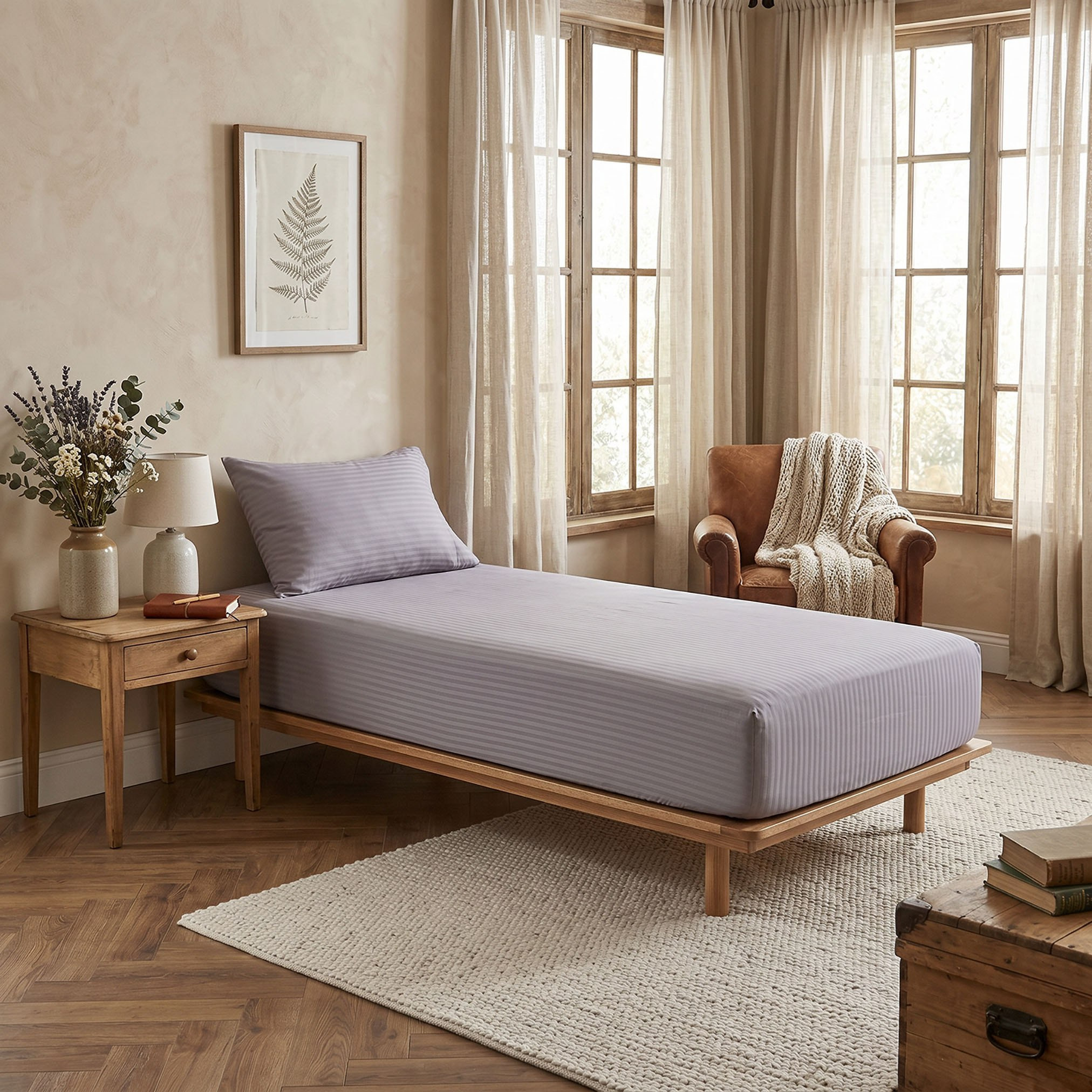 Hamilton Stripe Satin Cotton Single Fitted Sheet - 90x200+36 cm-hbxhomeware-bedding-fittedsheets-image-4