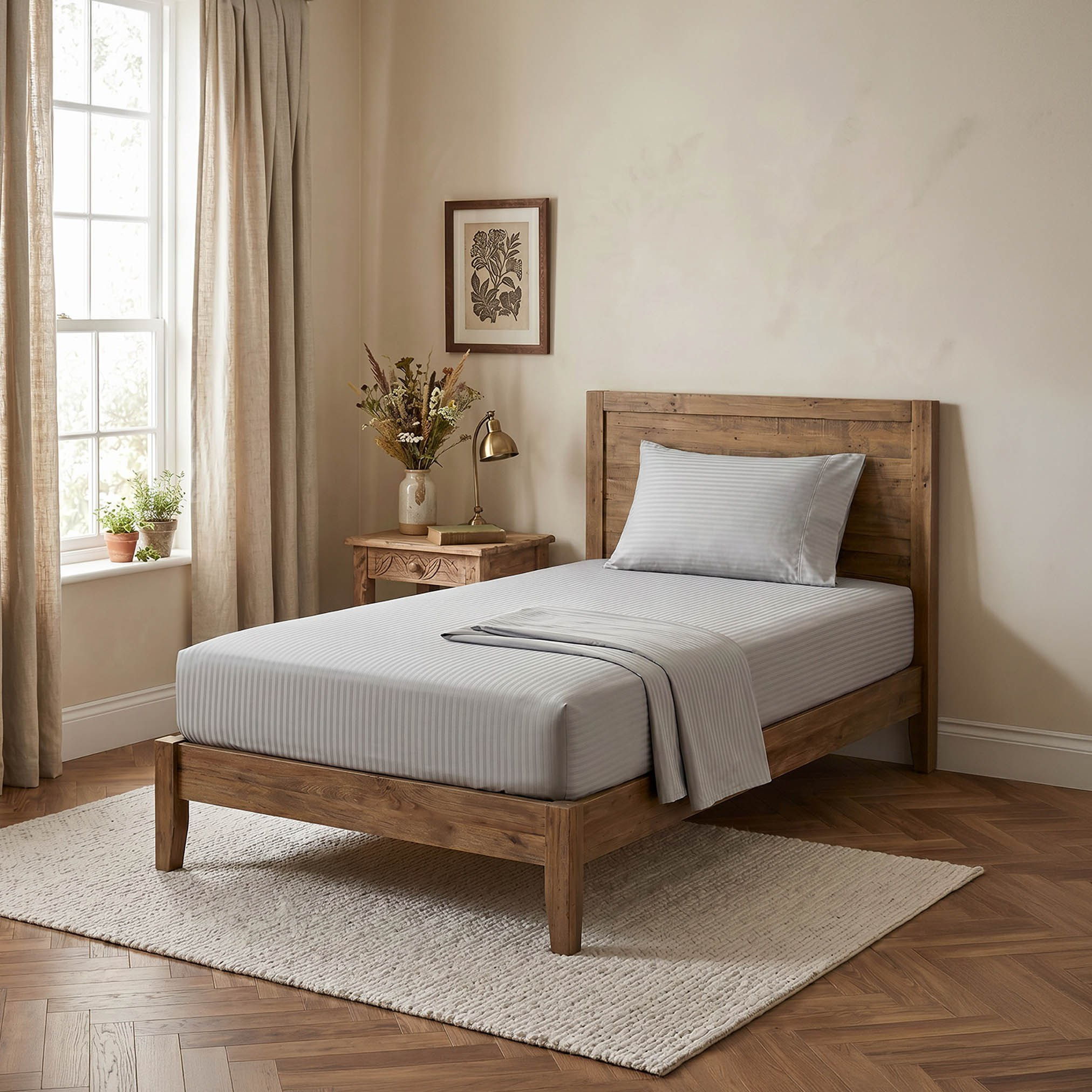 Hamilton Stripe Satin Cotton Single Fitted Sheet - 90x200+36 cm-hbxhomeware-hbxbedroom-image-4