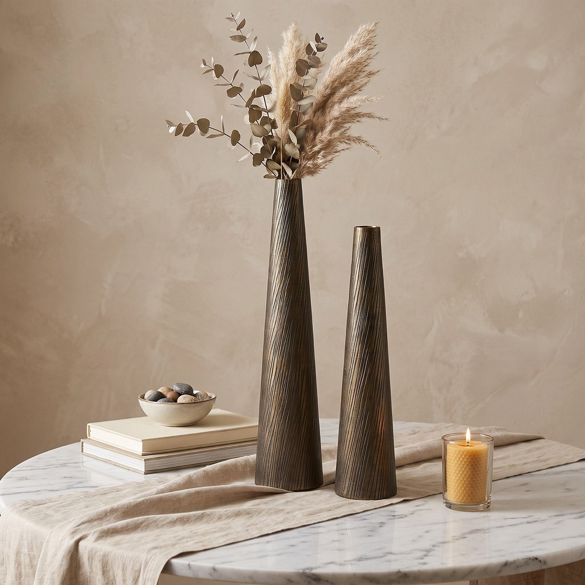 Ausie Monochrome Aluminium Streaks Effect Tall Vase - 10.5x10.5x51.5 cm-hbxbedroom-decorandaccessories-vases-image-4