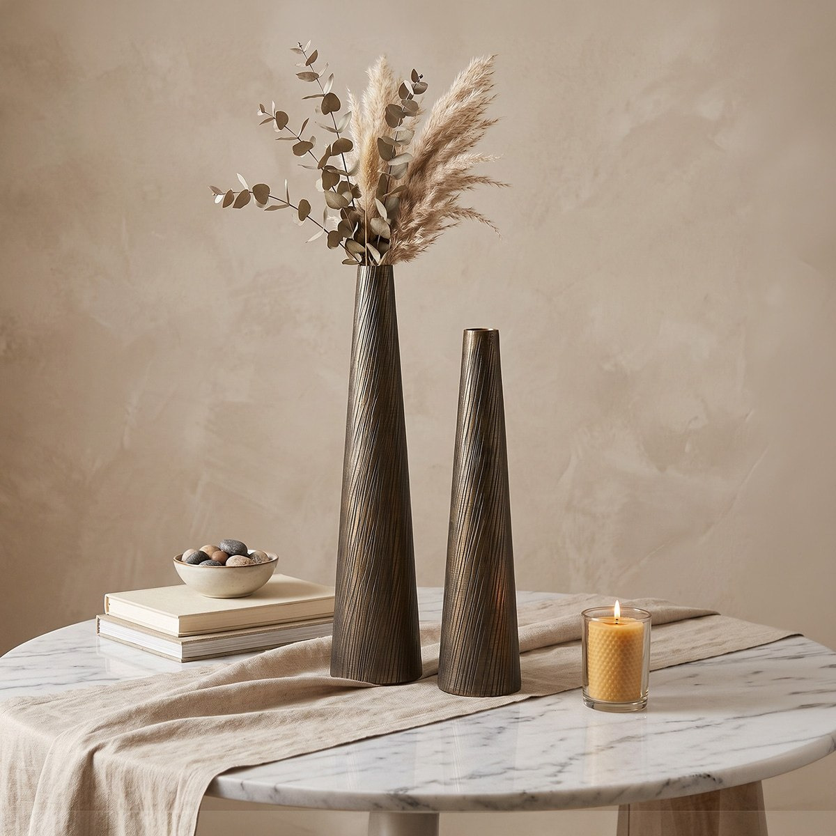 Monochrome Ausie Aluminium Streaks Effect Tall Vase - 13.5x13.5x65.5 cm-hbxbedroom-decorandaccessories-vases-image-4