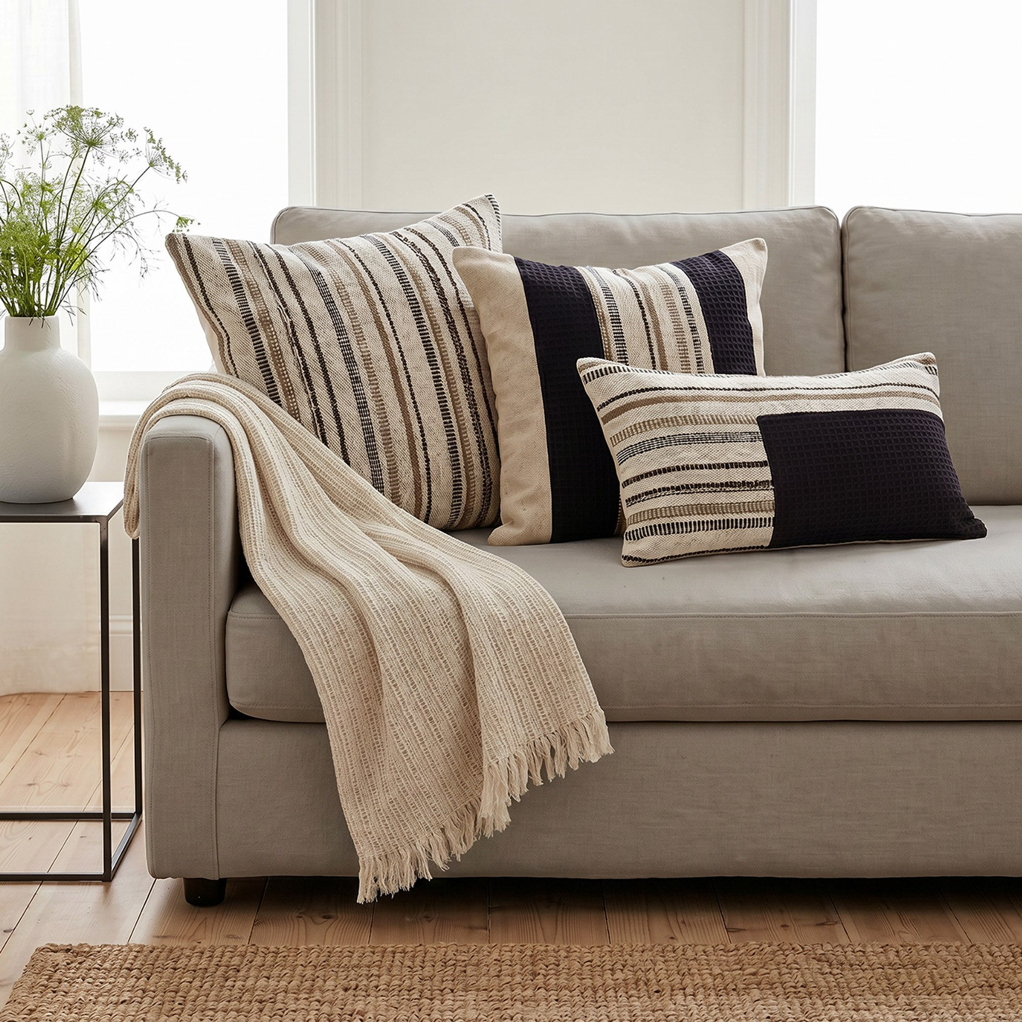 Monochrom Woven Stripe Filled Cushion - 50x50 cm-hbxlivingroom-furnishings-cushionsandcovers-filledcushions-image-4