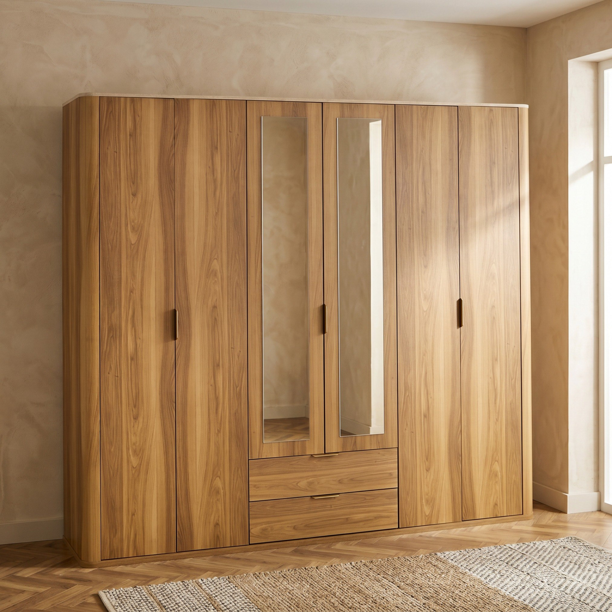 Estonia 6-Door Wardrobe with 2 Drawers and Mirrors-hbxfurniture-wardrobes-image-1
