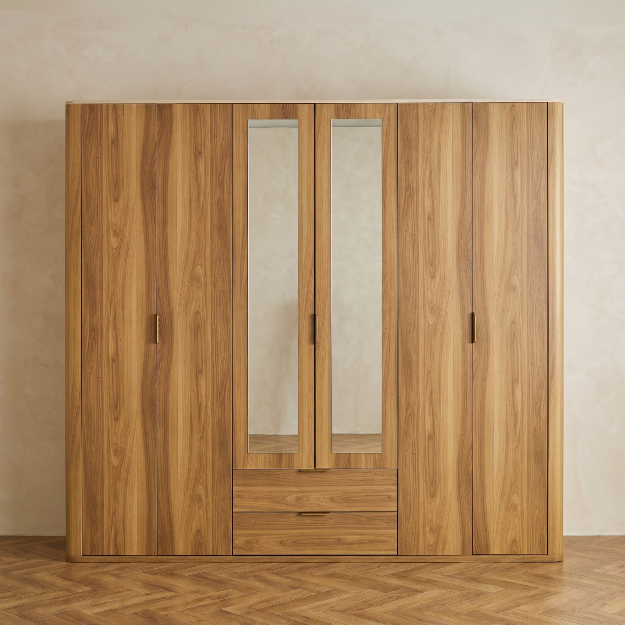 Estonia 6-Door Wardrobe with 2 Drawers and Mirrors-hbxfurniture-wardrobes-image-2
