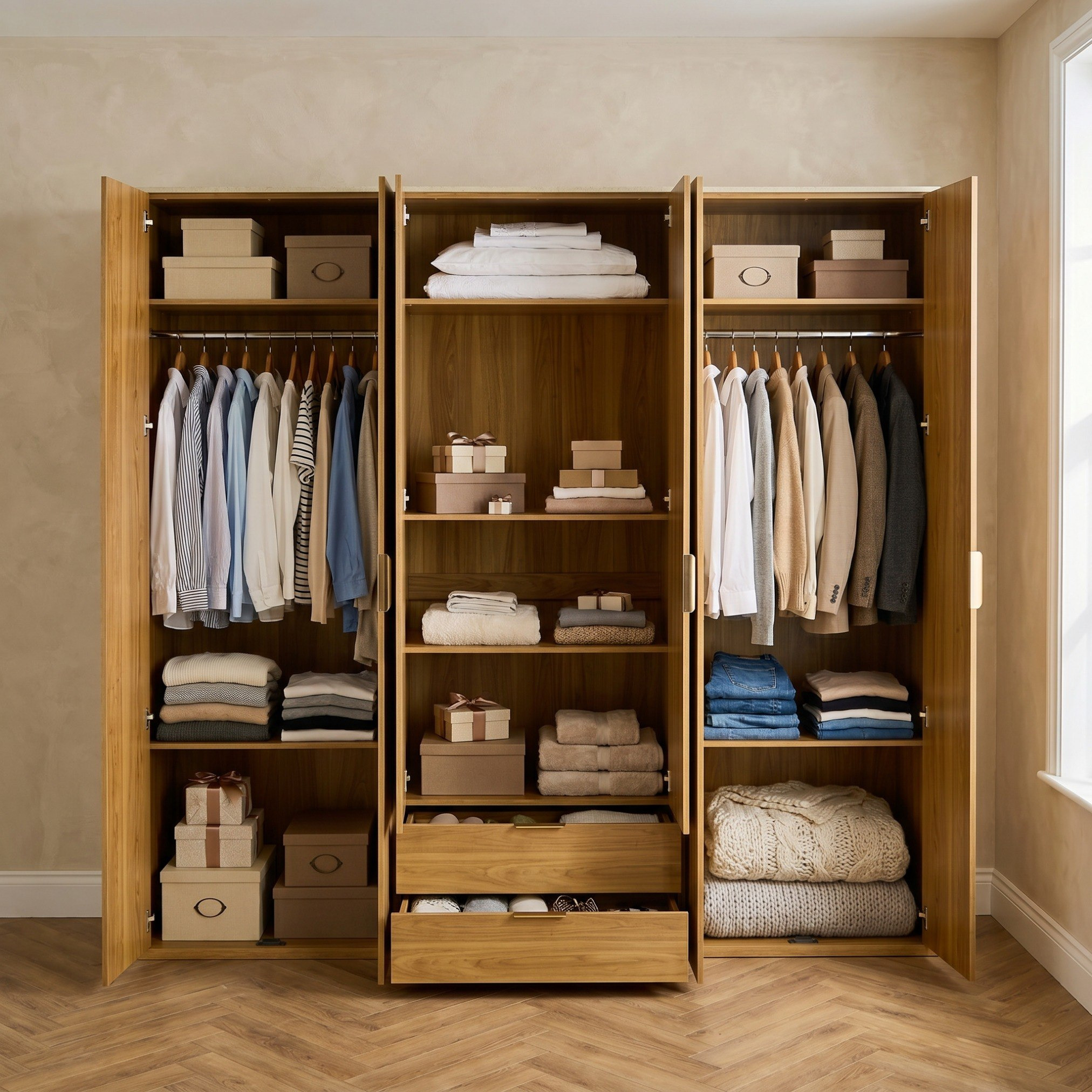 Estonia 6-Door Wardrobe with 2 Drawers and Mirrors-hbxfurniture-wardrobes-image-3