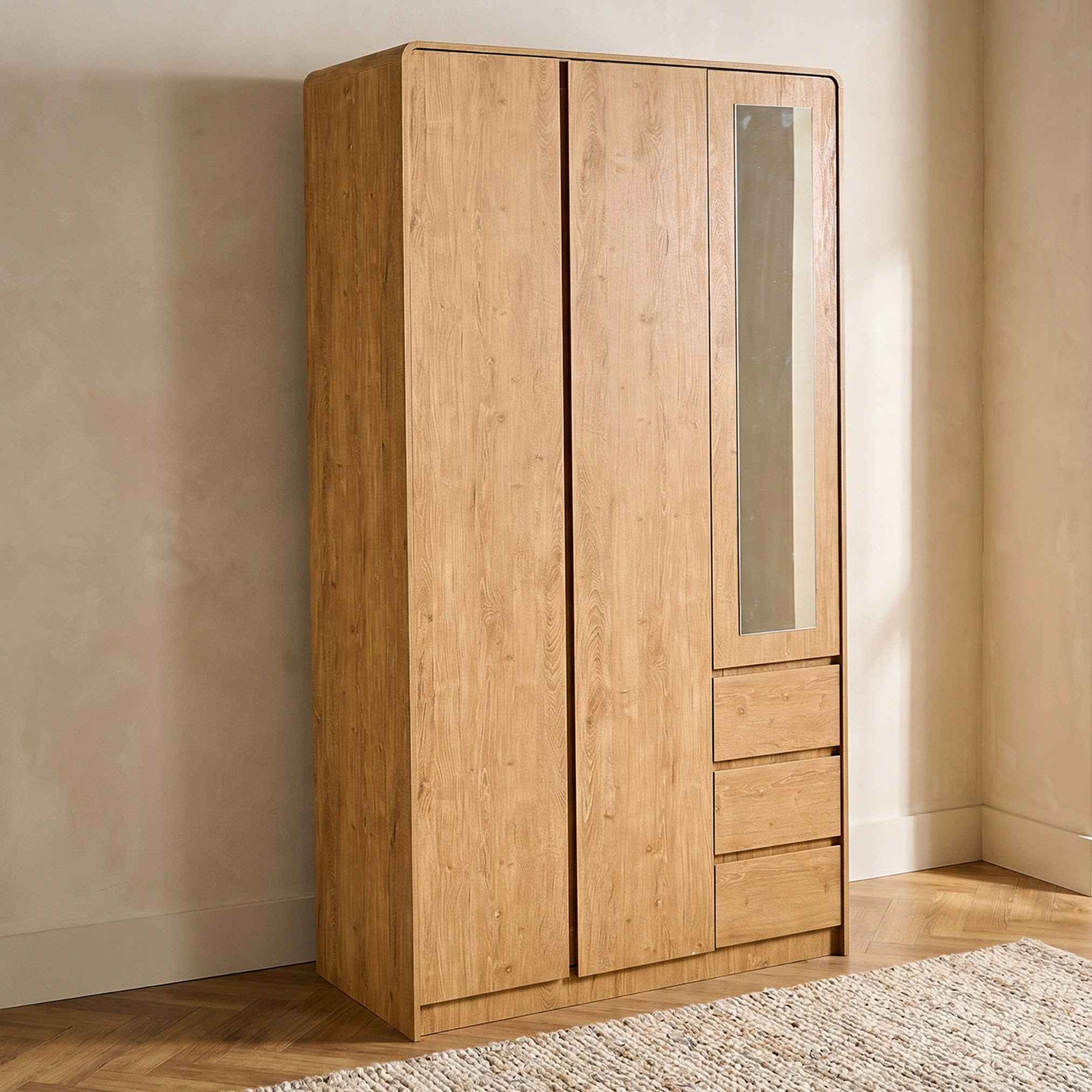 Hamburg 3-Door Wardrobe with 3 Drawers and Mirror-hbxfurniture-wardrobes-image-1