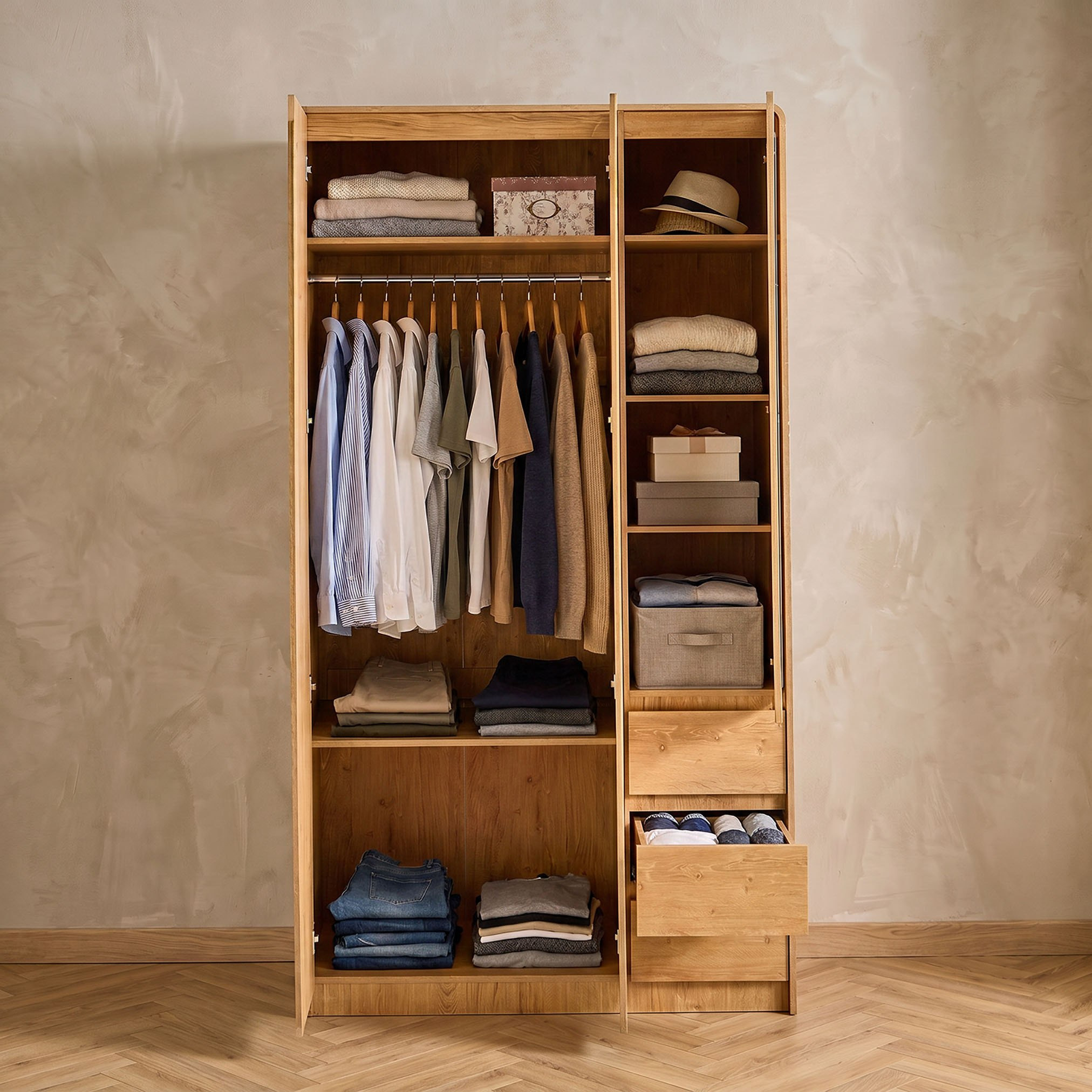 Hamburg 3-Door Wardrobe with 3 Drawers and Mirror-hbxfurniture-wardrobes-image-3
