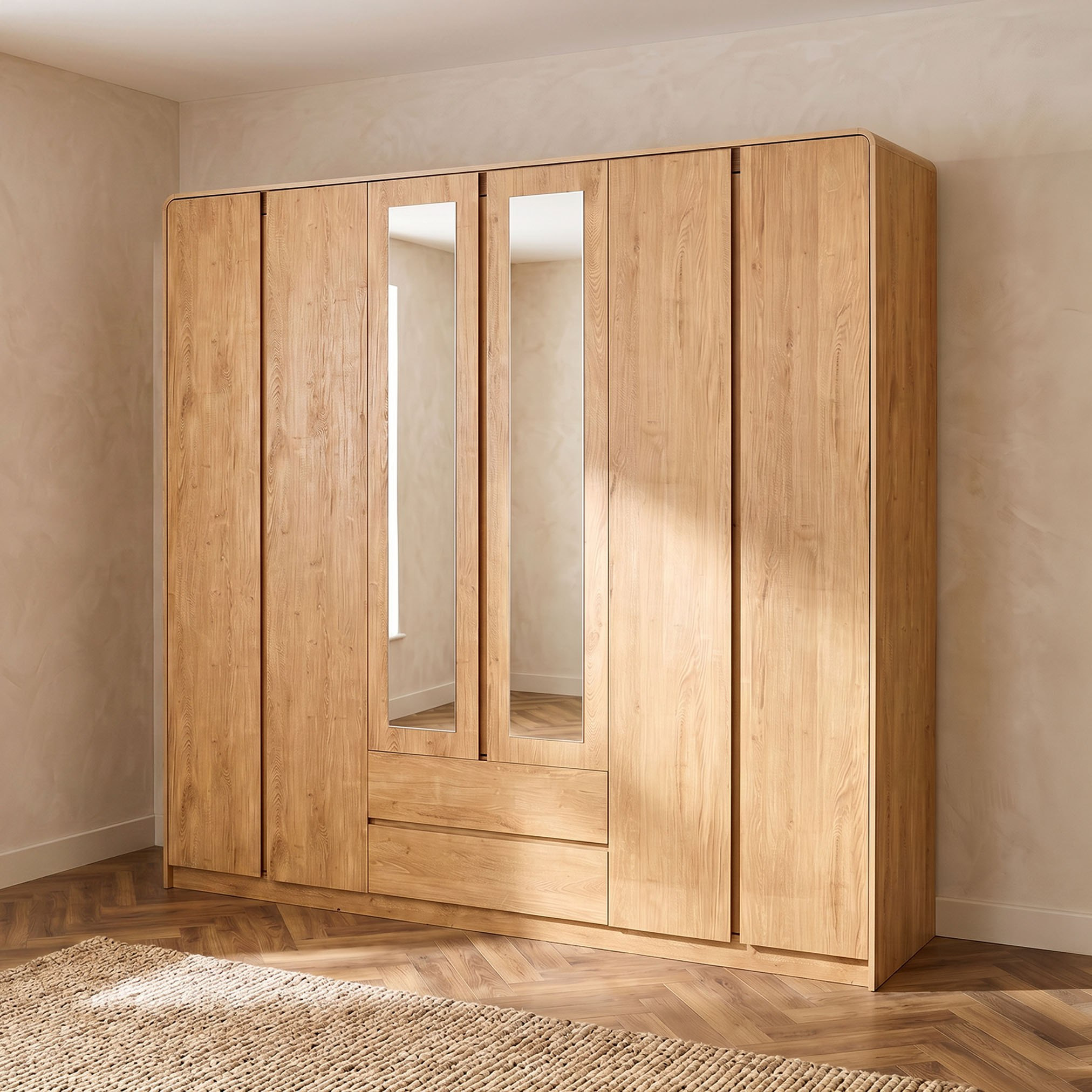 Hamburg 6-Door Wardrobe with 2 Drawers and Mirrors-hbxfurniture-wardrobes-image-1