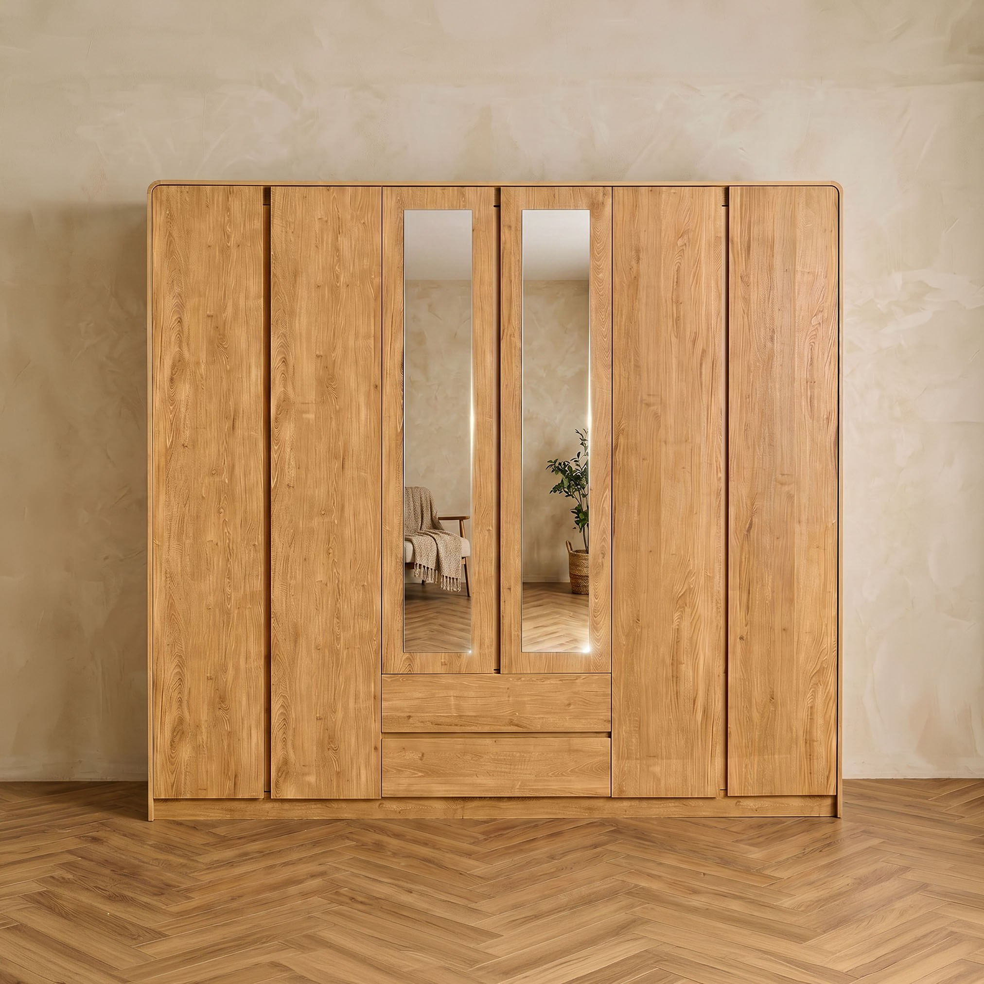 Hamburg 6-Door Wardrobe with 2 Drawers and Mirrors-hbxfurniture-wardrobes-image-2