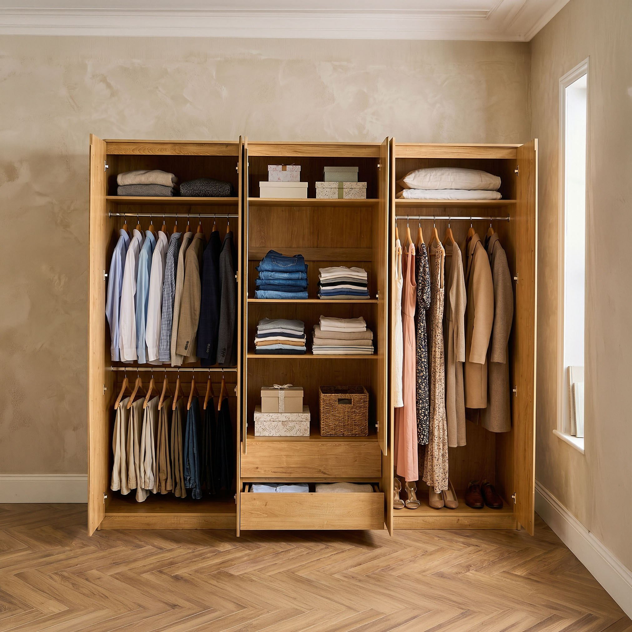 Hamburg 6-Door Wardrobe with 2 Drawers and Mirrors-hbxfurniture-wardrobes-image-3