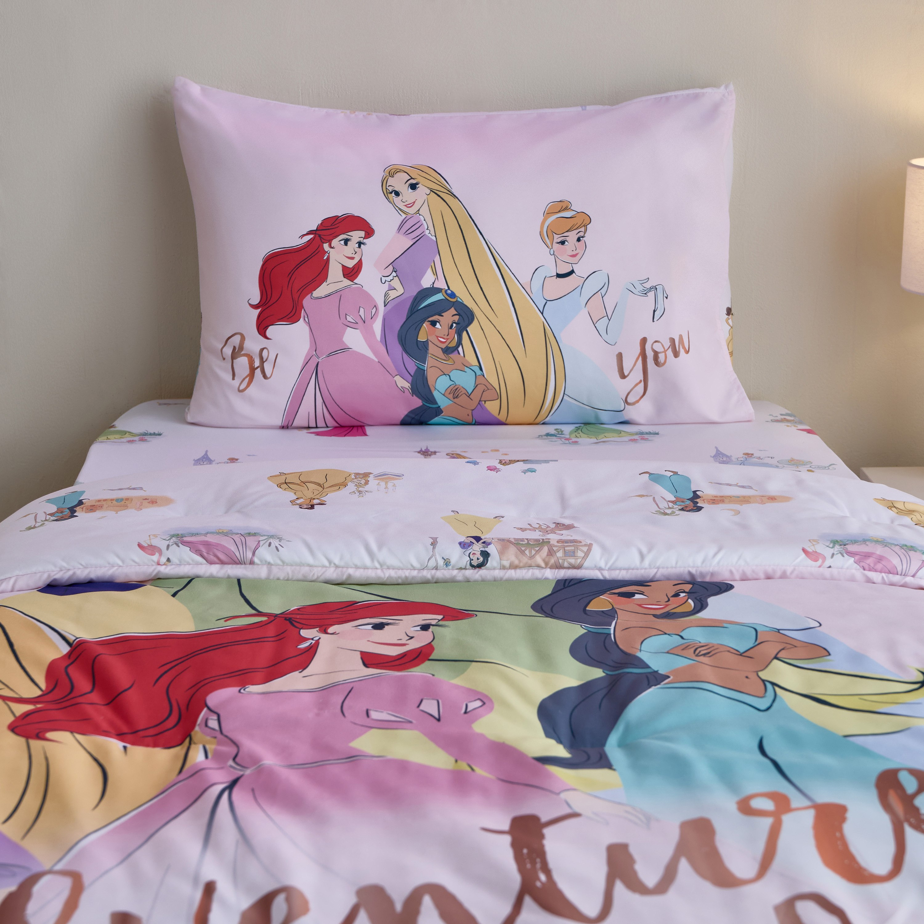 Disney Princess Microfiber BIAB 3-Piece Single Comforter Sheet Set - 135x220 cm-hbxkidsandyouth-beddingandfurnishings-comfortersets-image-2