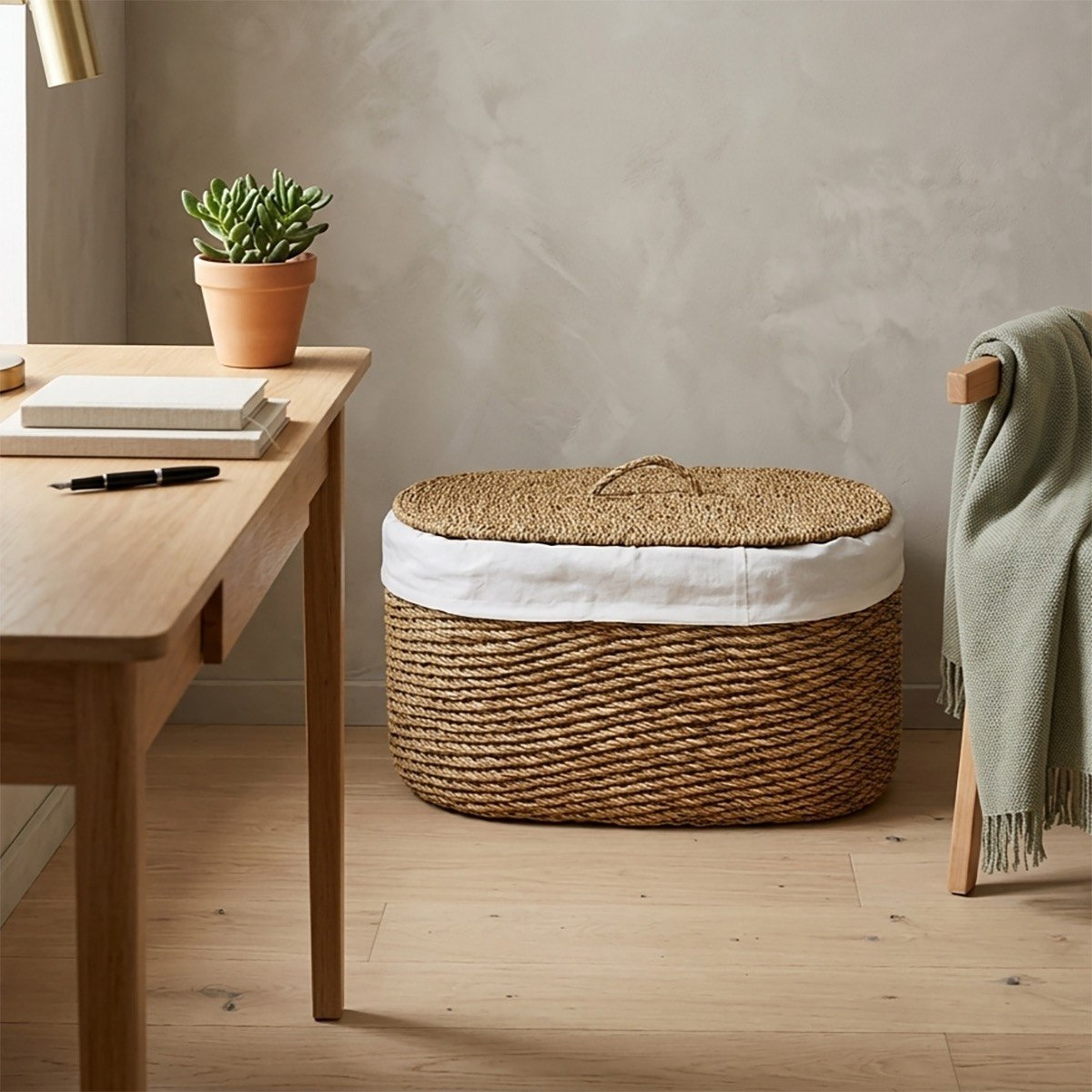 Naturaloom Oval Basket with Lid - 56x36x25 cm-hbxbedroom-bedroomaccessories-bedroomstorage-image-1