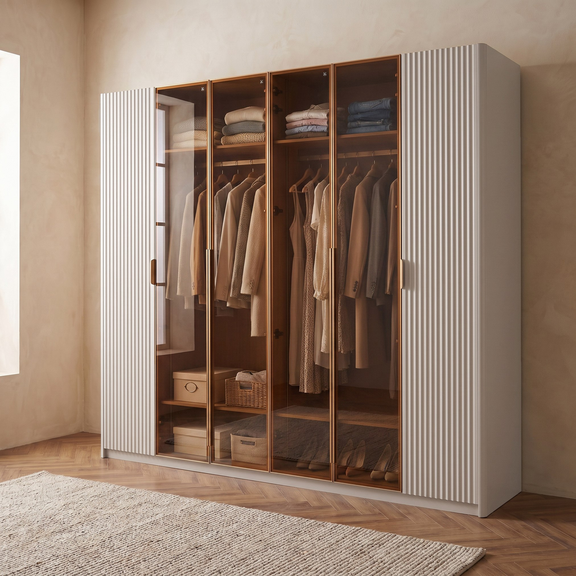 Siena 6-Door Transparent Glass Wardrobe-hbxfurniture-wardrobes-image-1