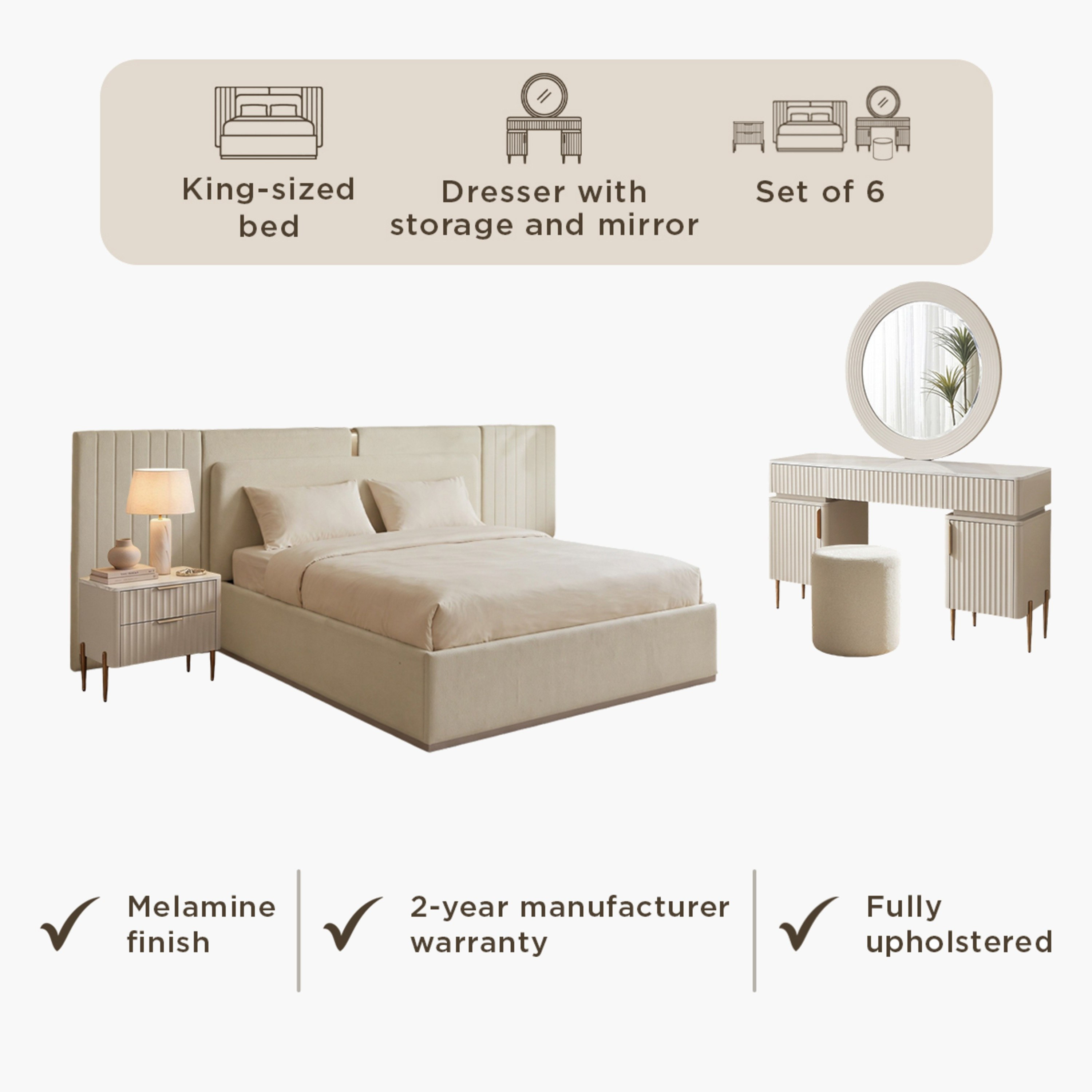 طقم غرفة نوم كينج 6 قطع من سيينا - 180x200 سم-hbxbedroom-bedsandbedsets-bedroomsets-king-image-11