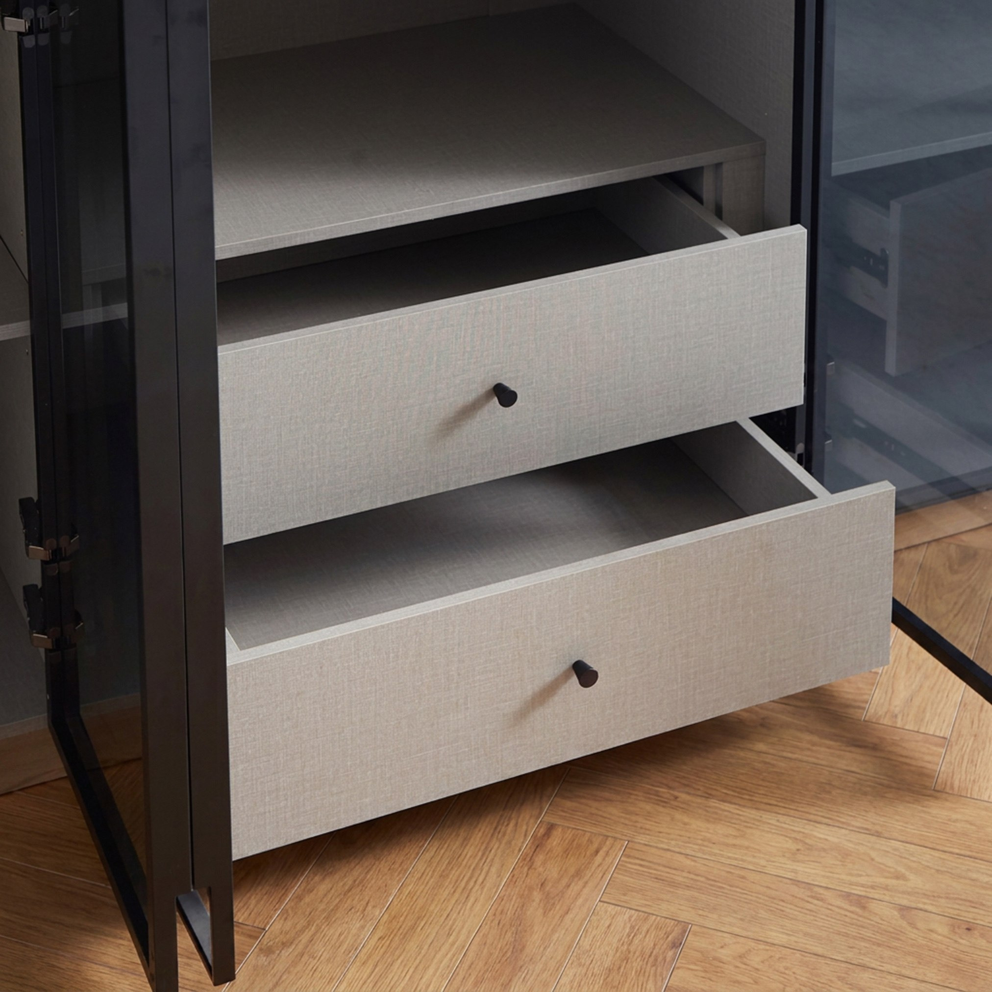 Trento 6-Door Transparent Glass Wardrobe with 2 Drawers-hbxfurniture-wardrobes-image-10