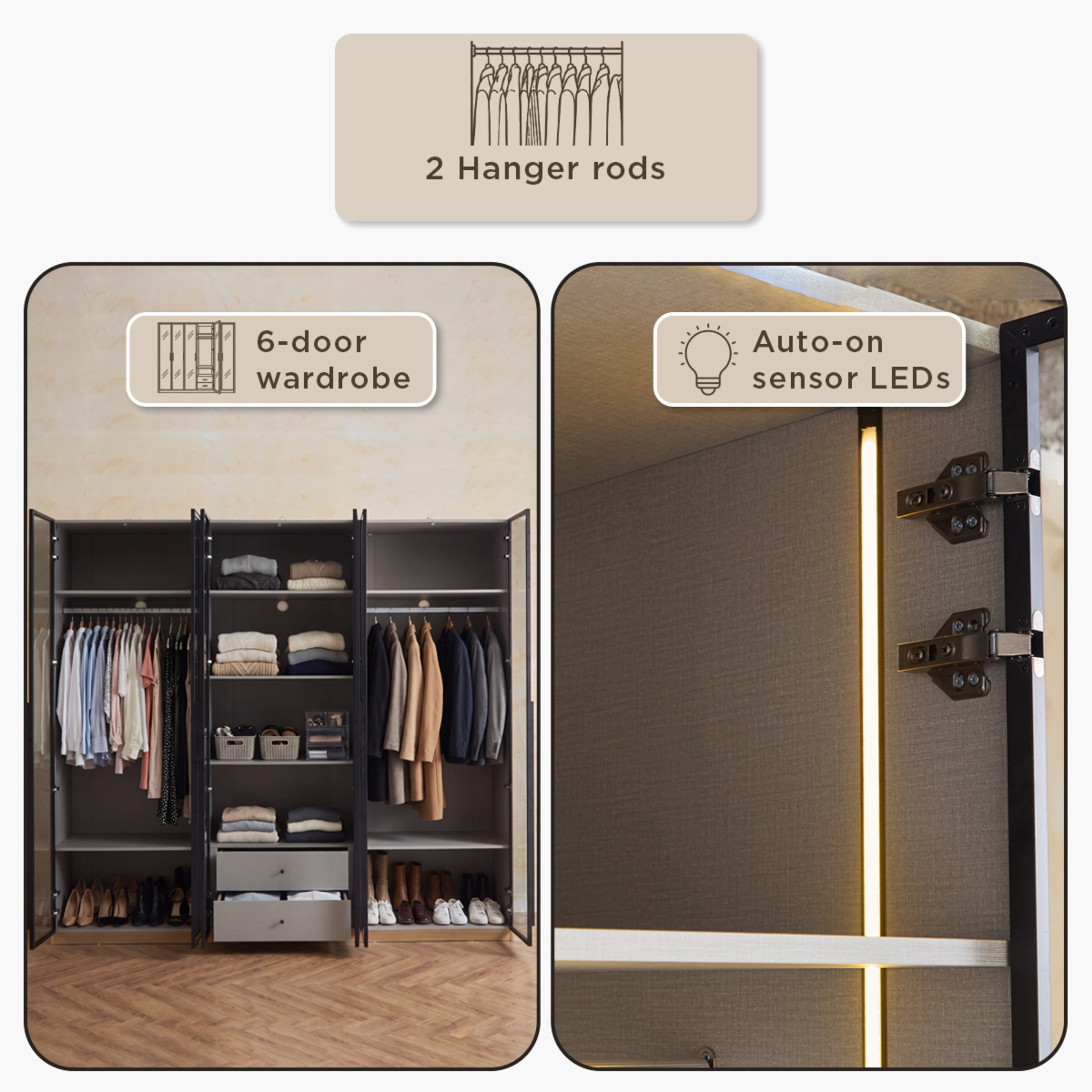 Trento 6-Door Transparent Glass Wardrobe with 2 Drawers-hbxfurniture-wardrobes-image-12