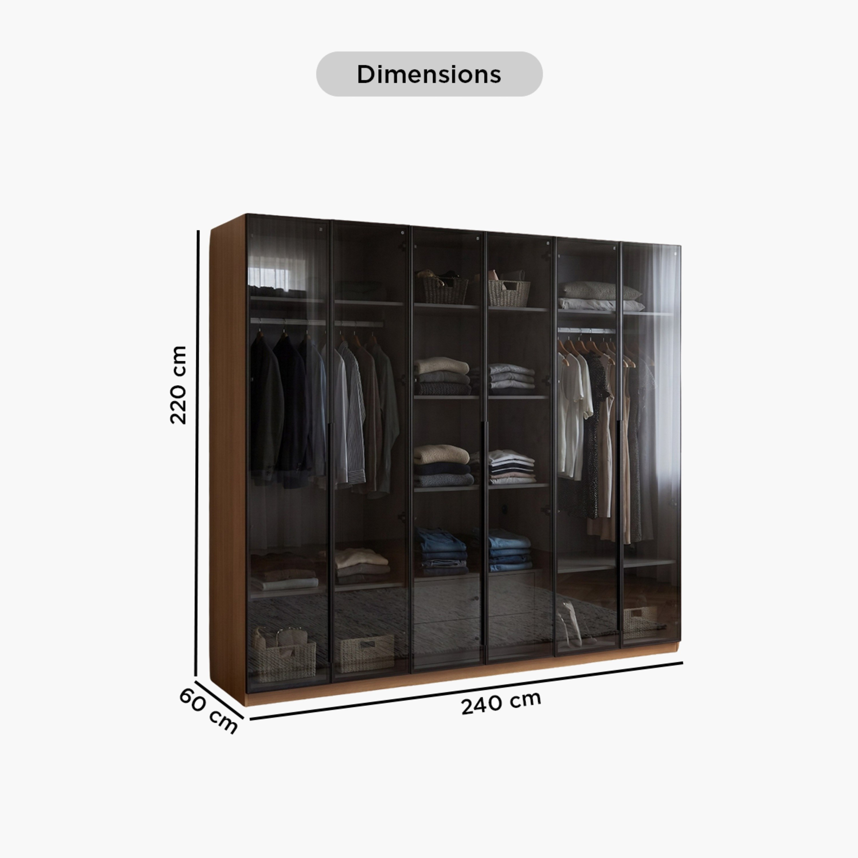 Trento 6-Door Transparent Glass Wardrobe with 2 Drawers-hbxfurniture-wardrobes-image-13