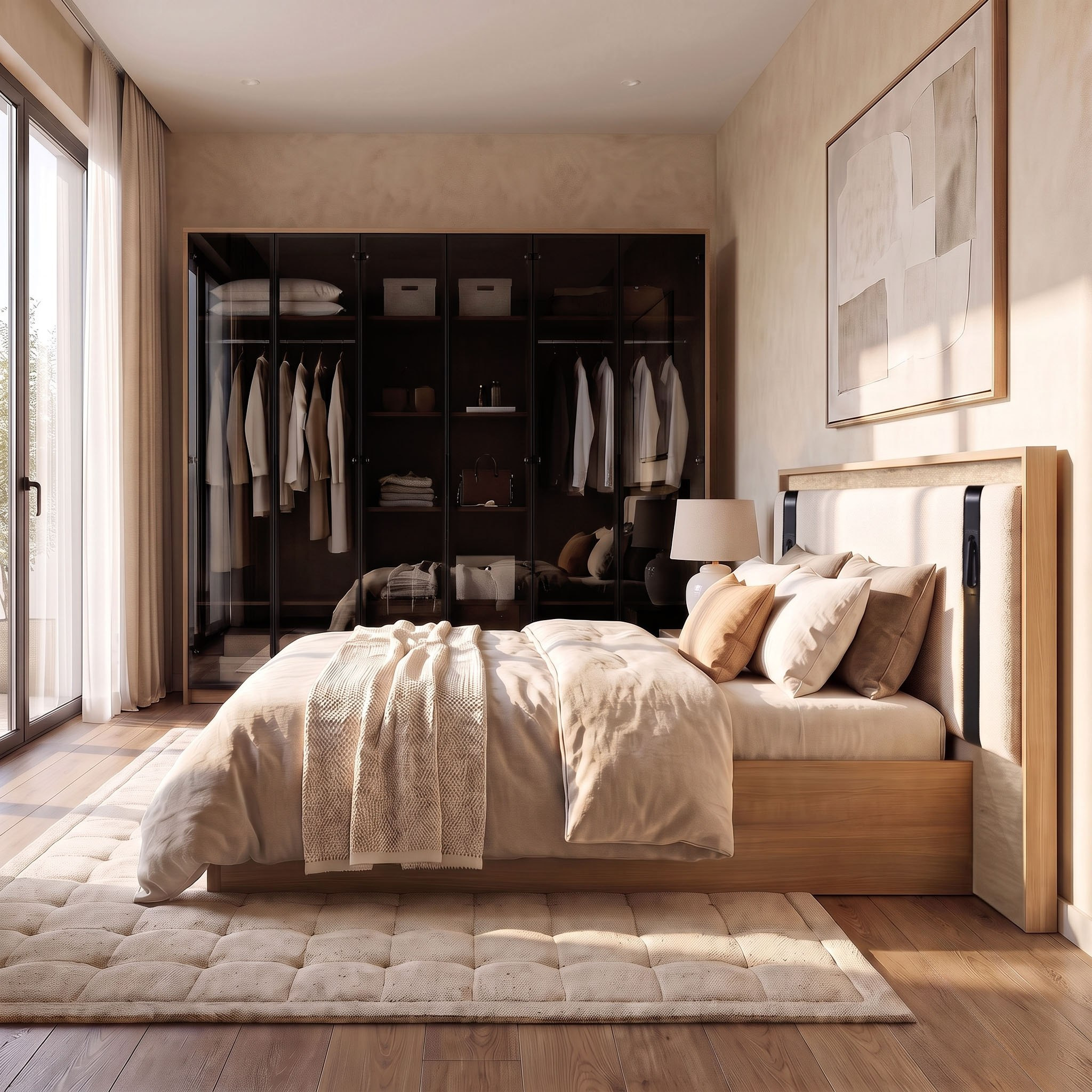 Trento 6-Door Transparent Glass Wardrobe with 2 Drawers-hbxfurniture-wardrobes-image-2