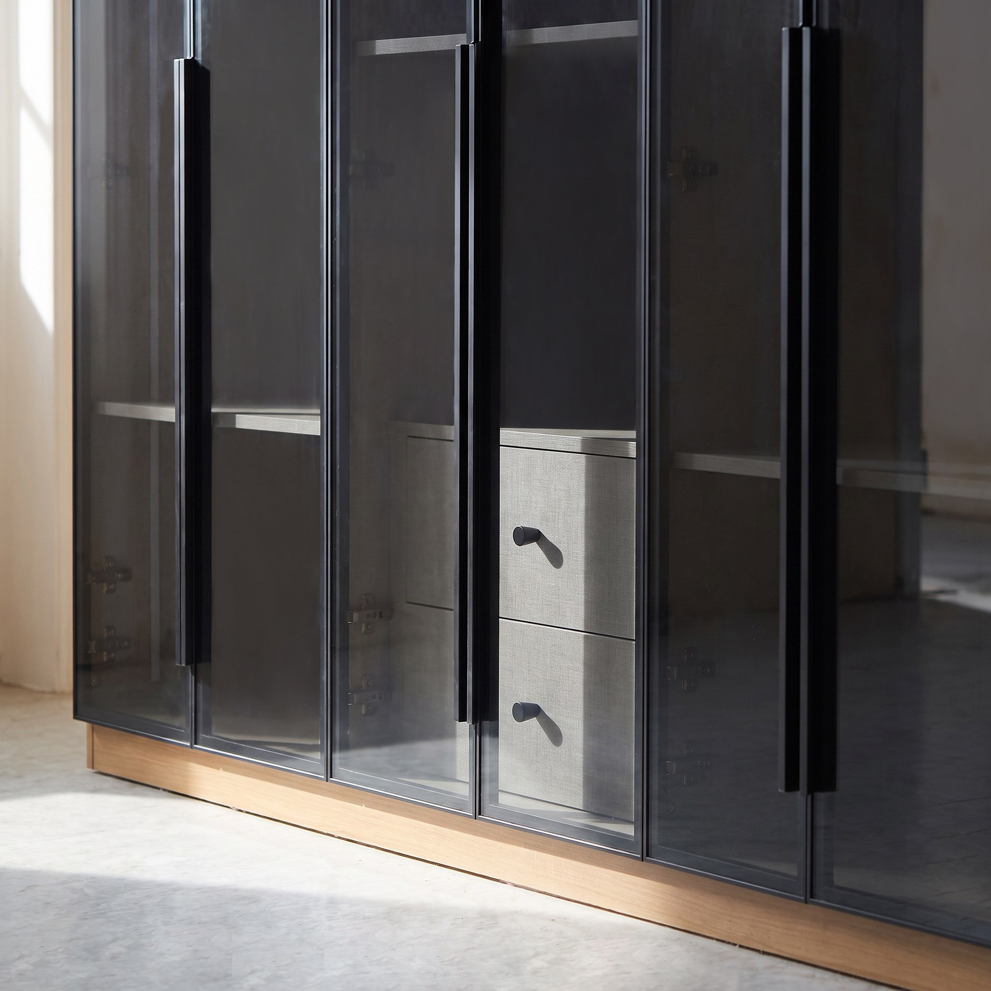 Trento 6-Door Transparent Glass Wardrobe with 2 Drawers-hbxfurniture-wardrobes-image-9