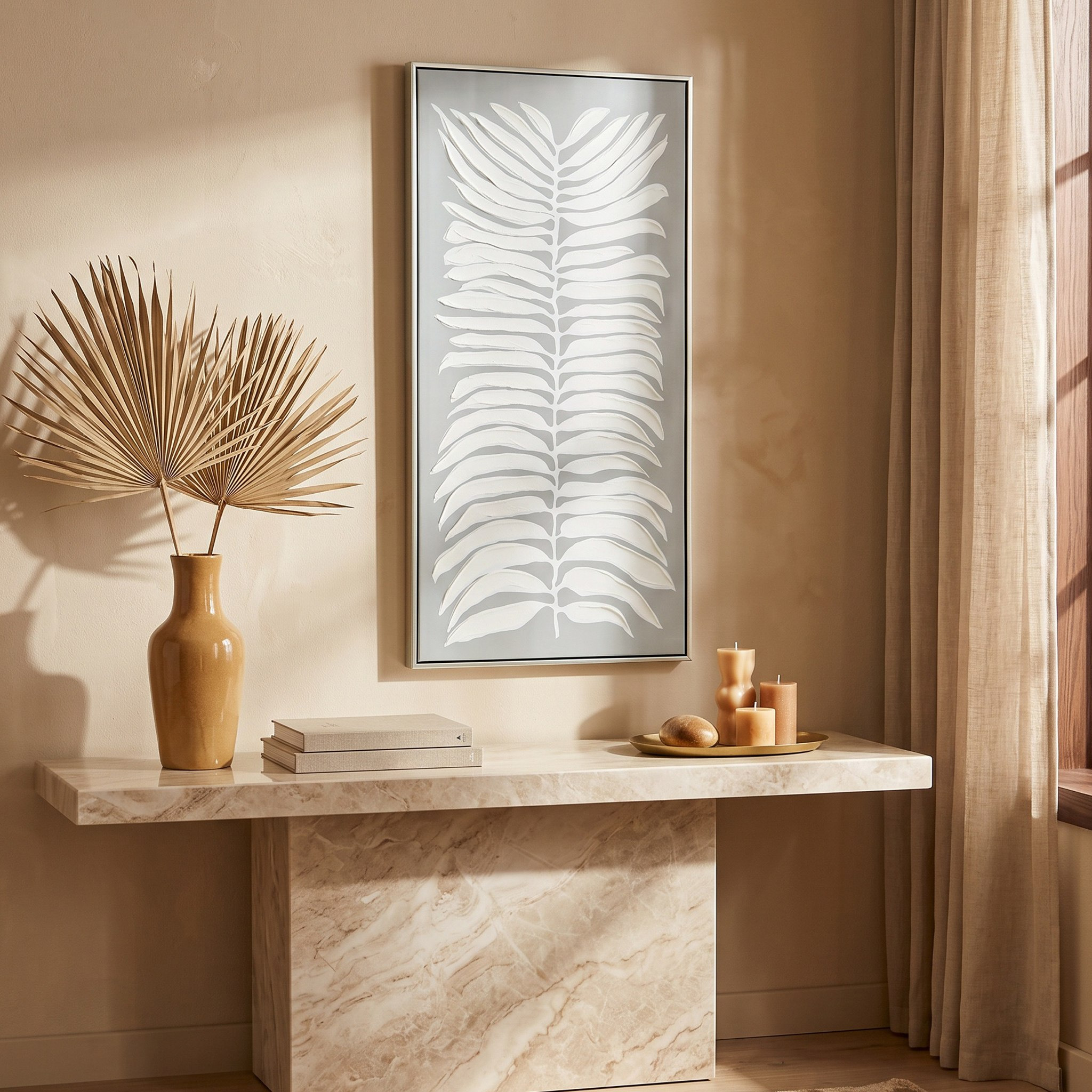 Aran Territorial Leaves 60% Hand Painted Framed Canvas Art - 50x3.8x100 cm-hbxhomeware-hbxdecorandfurnishings-image-1