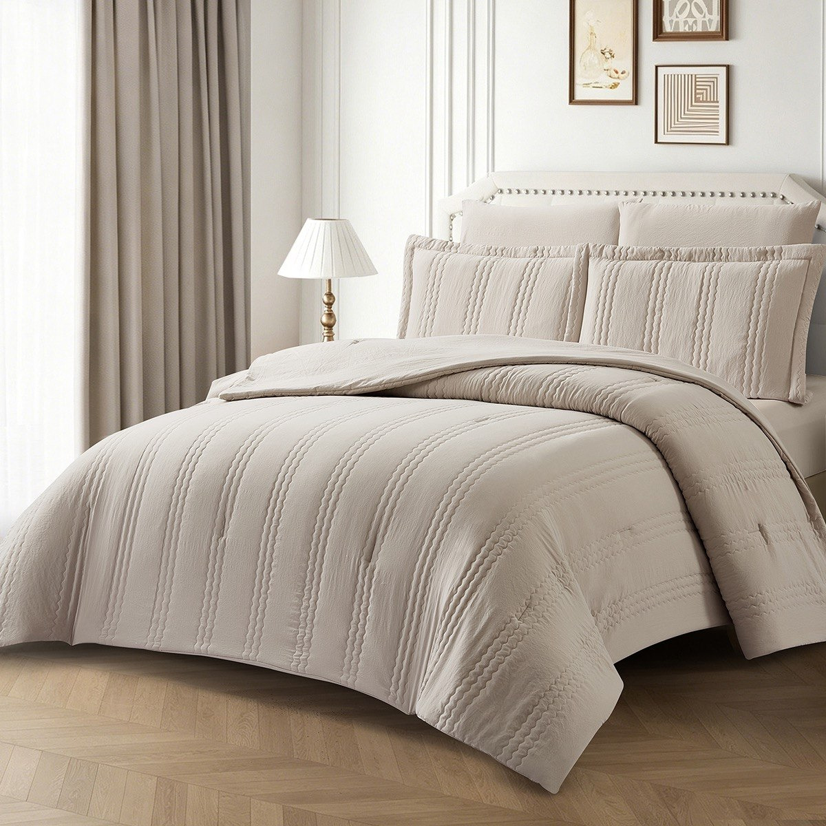 Braxton Ruffle Flower 5-Piece King Comforter Set - 220x240 cm-hbxhomeware-hbxbedroom-image-1