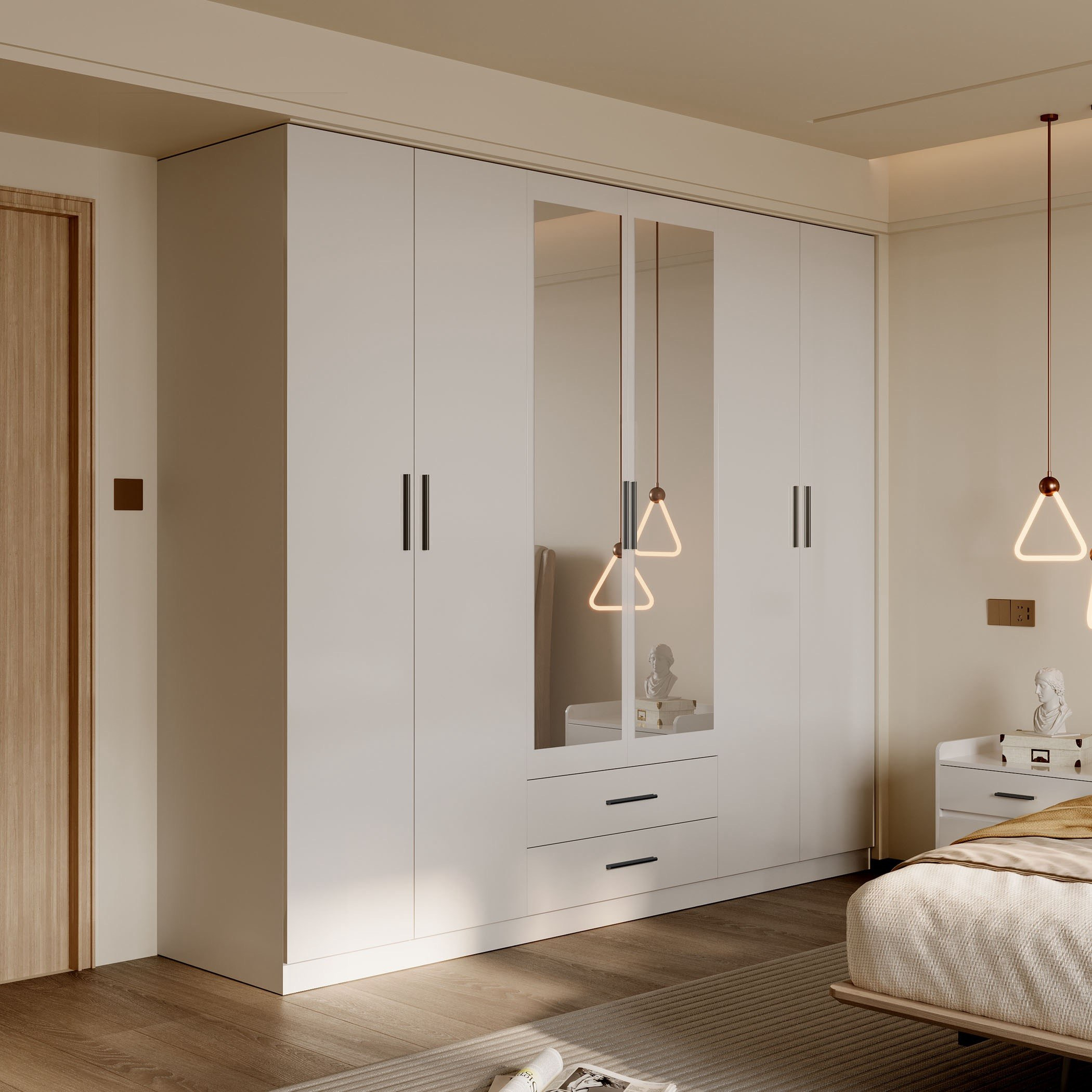 Marwell 6 Door Wardrobe with 2 Drawers and Mirrors-hbxfurniture-wardrobes-image-1